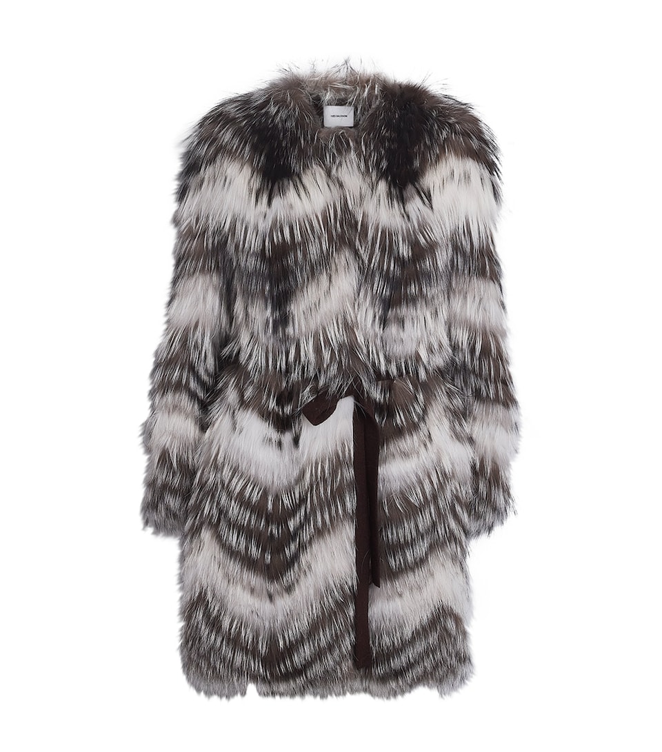 Fox Fur-Wool Belted Coat