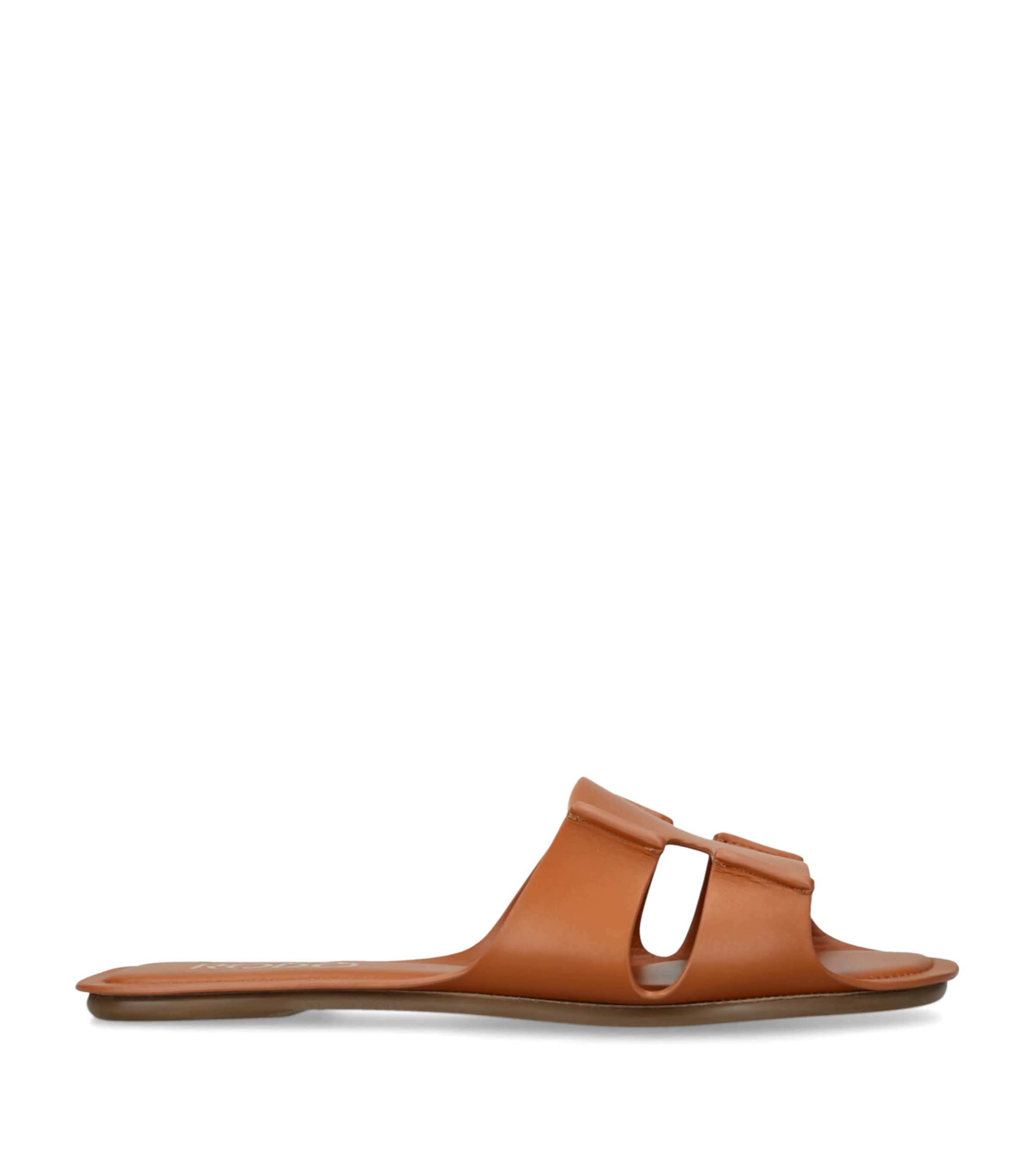 Rodo Leather Sellier Flat Sandals Tan