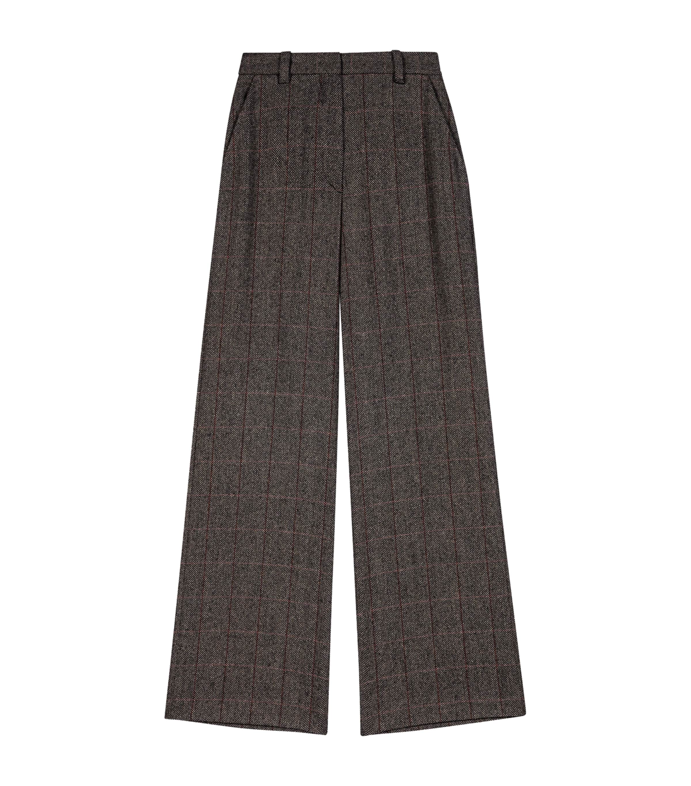 Maje Womens Wool-Blend Check Tailored Trousers Brown