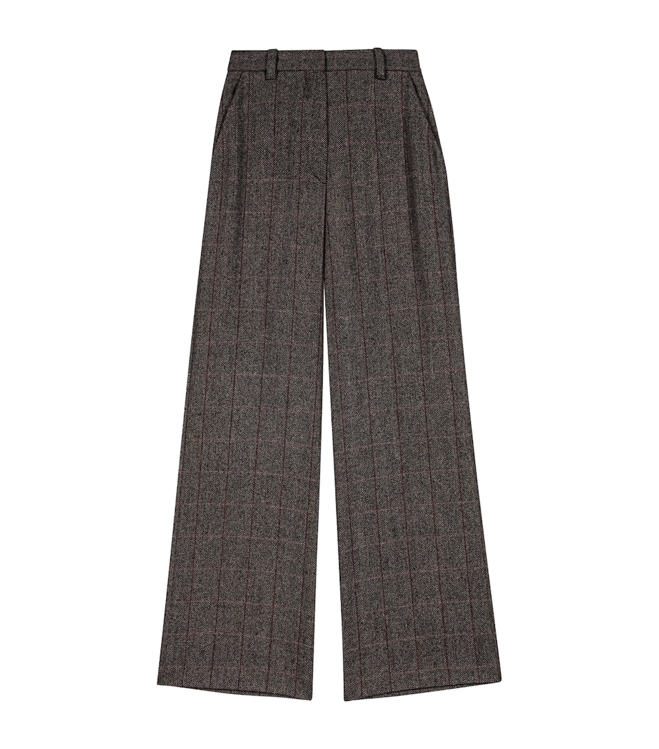 Maje Womens Wool-Blend Check Tailored Trousers Brown