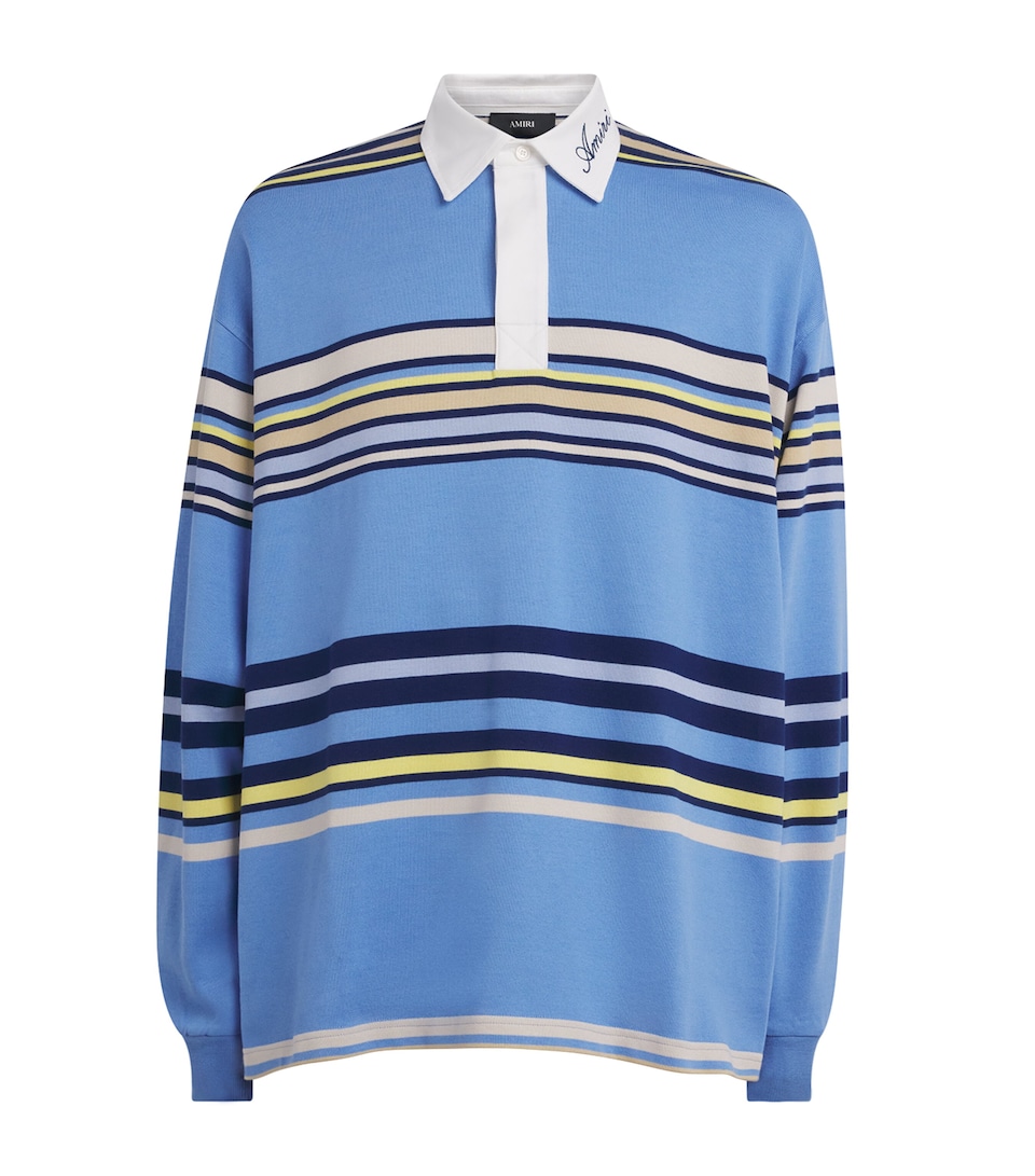AMIRI Mens Cotton Stripe Polo Shirt Blue