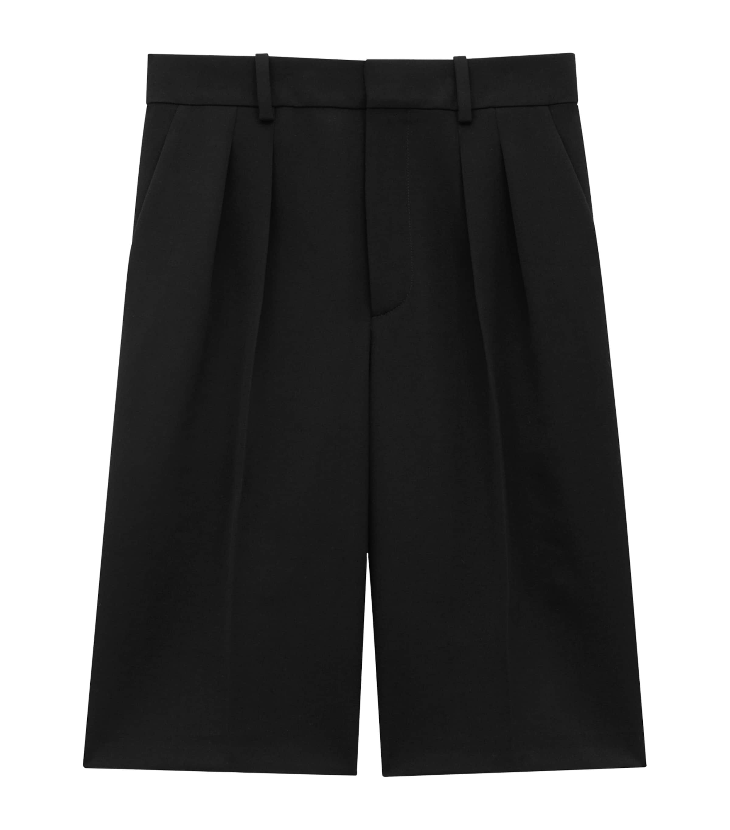 Saint Laurent Womens Grain de Poudre Wool Bermuda Shorts