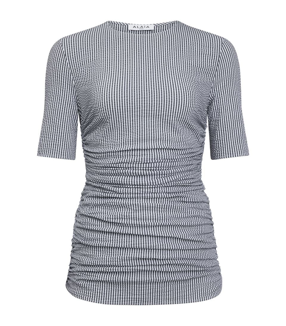 Seersucker Gathered T-Shirt