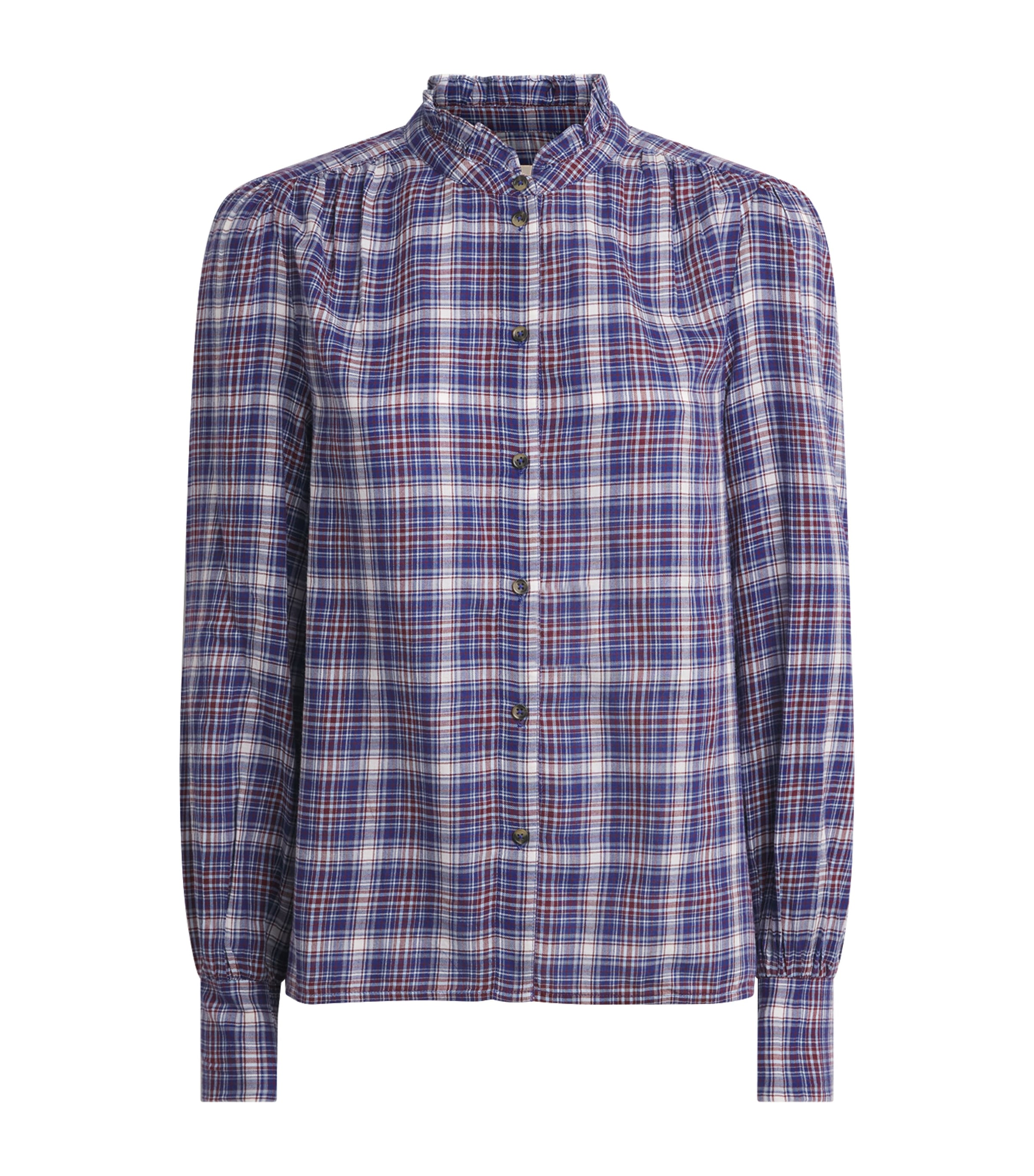 ME+EM Womens Cotton Voile Check Blouse Blue Multi