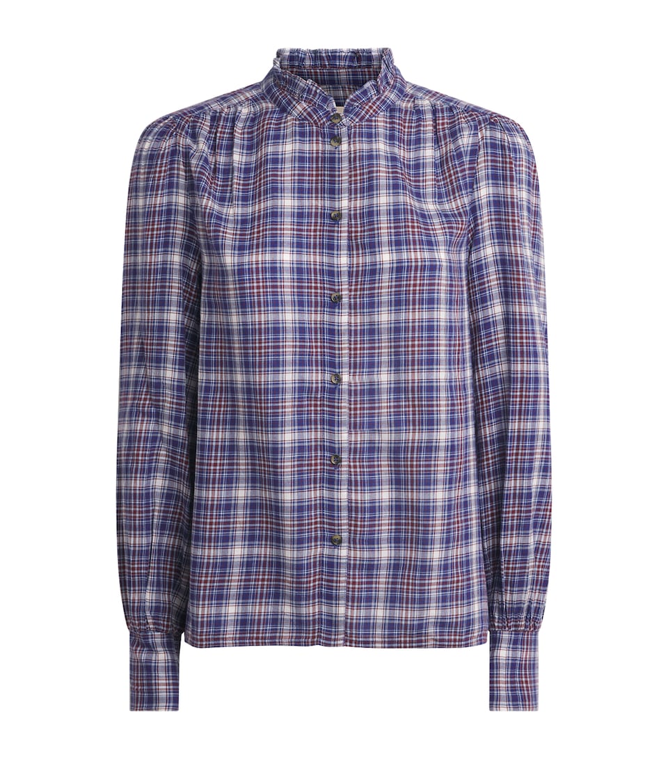 ME+EM Womens Cotton Voile Check Blouse Blue Multi