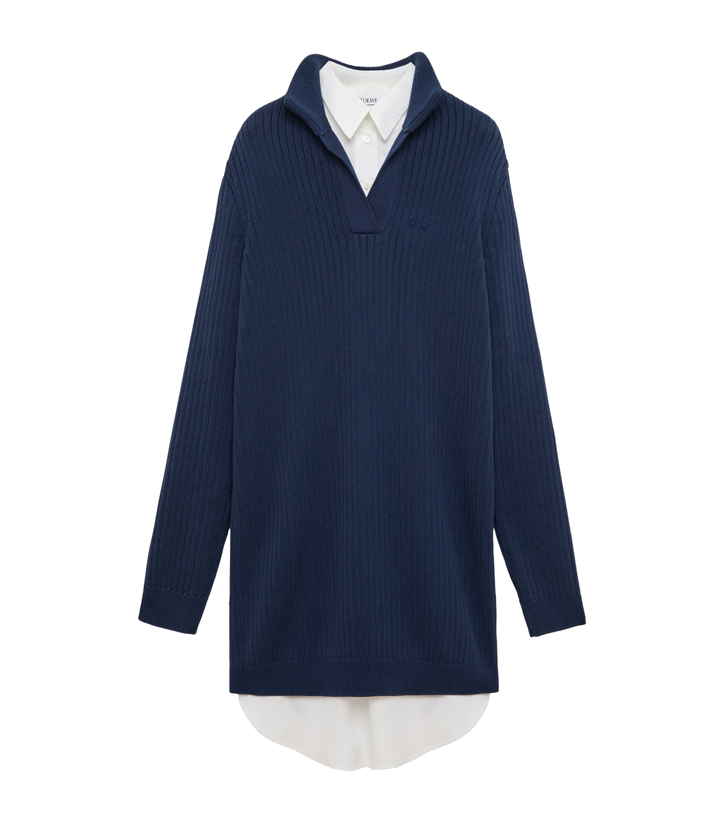 LOEWE Womens Layered Shirt-Sweater Mini Dress Dark Blue