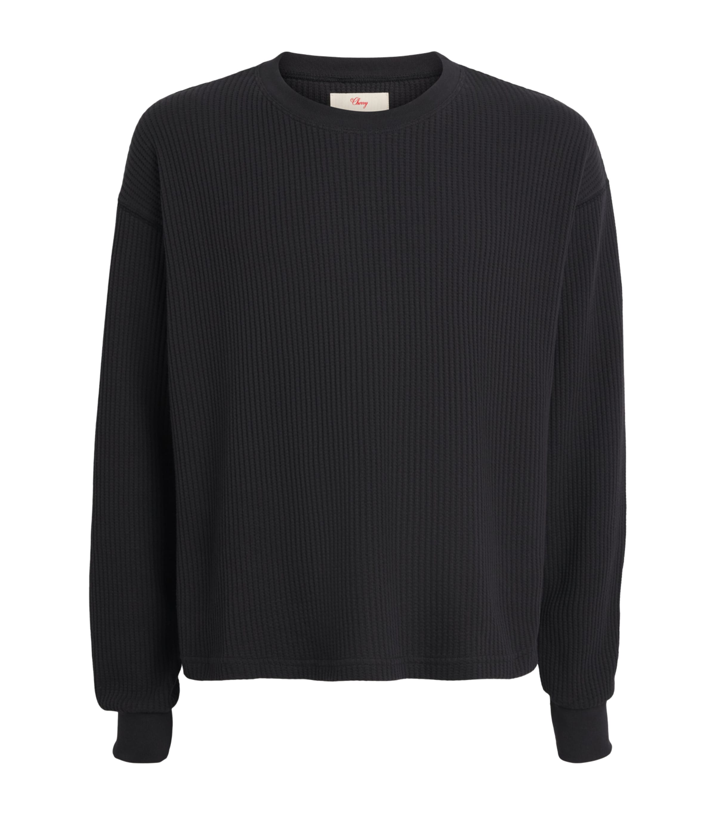 Cherry Los Angeles Mens Cotton-Blend Waffle-Knit Sweater Black