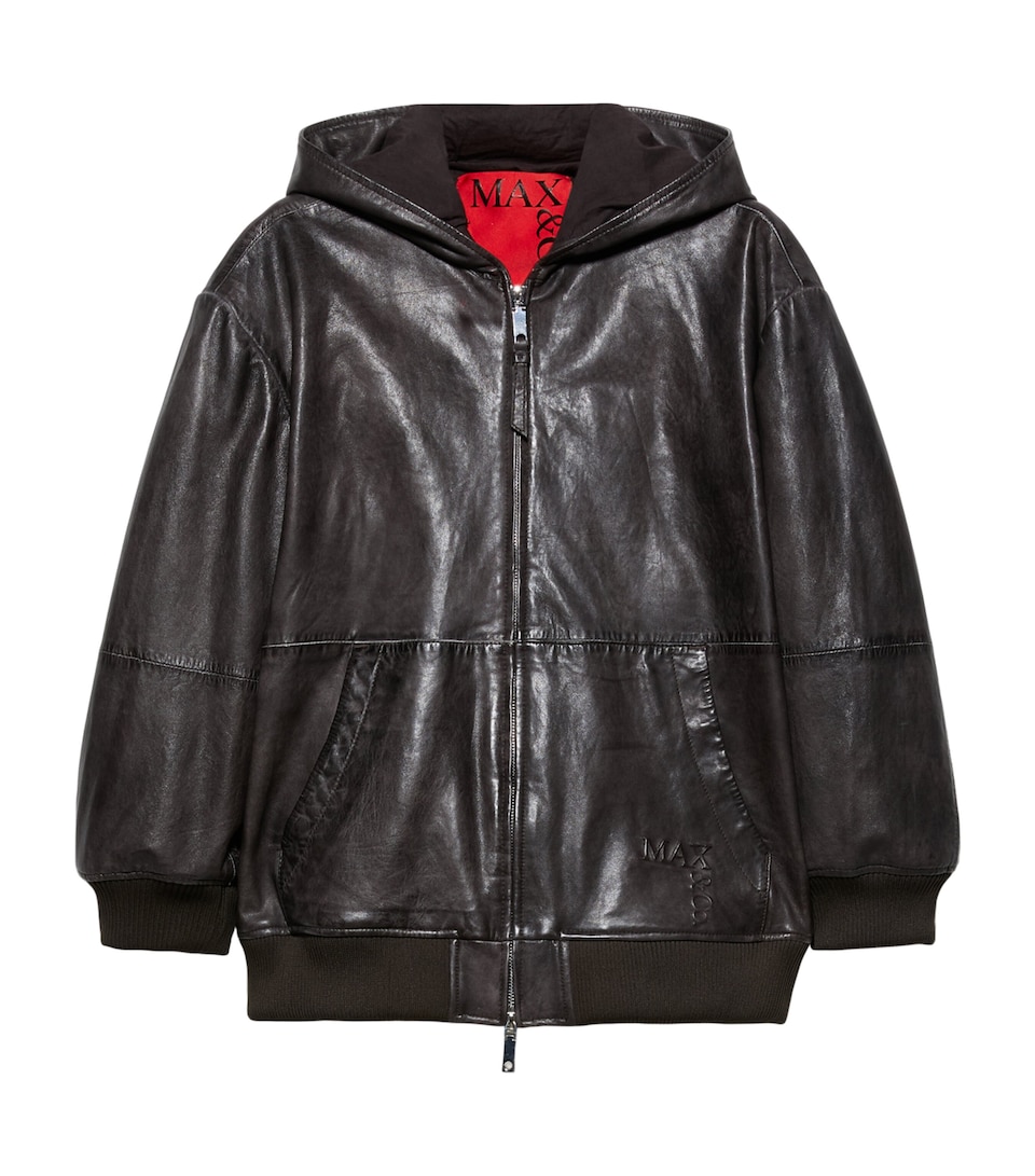 MAX&Co. Womens Leather Bomber Jacket Brown