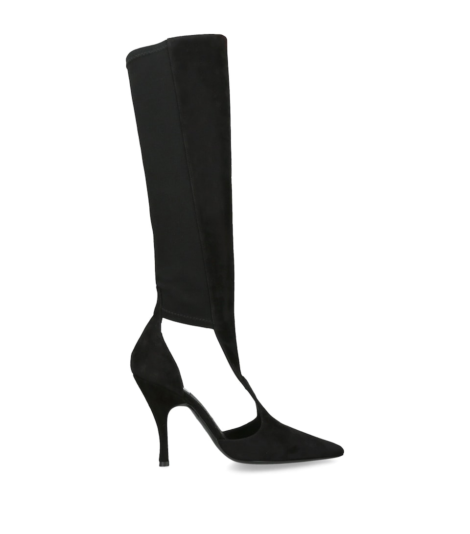 Alaïa Suede Cut-Out Knee-High Boots 100 Black