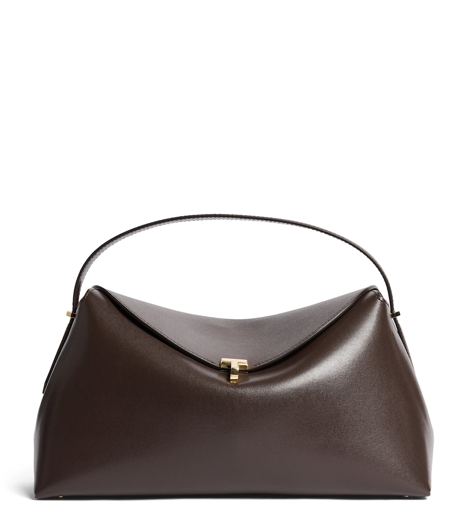 Toteme Large Leather T-Lock Top-Handle Bag Brown