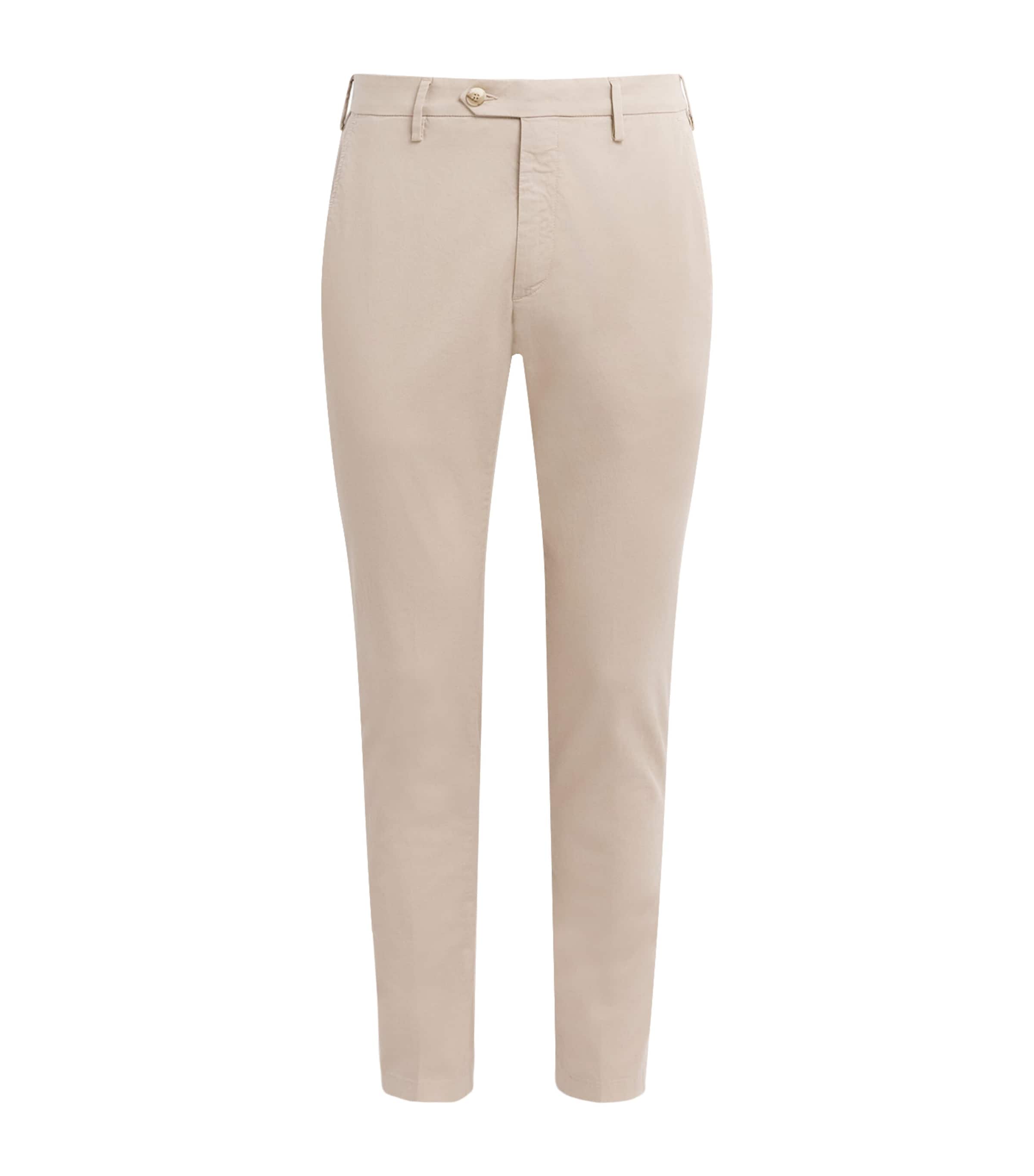 Canali Mens Stretch-Cotton Straight Chinos Beige