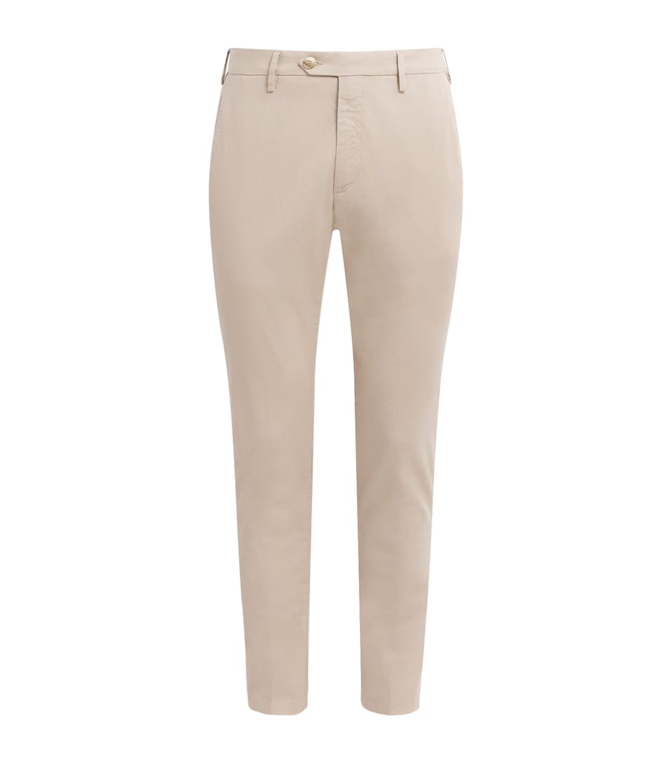 Canali Mens Stretch-Cotton Straight Chinos Beige