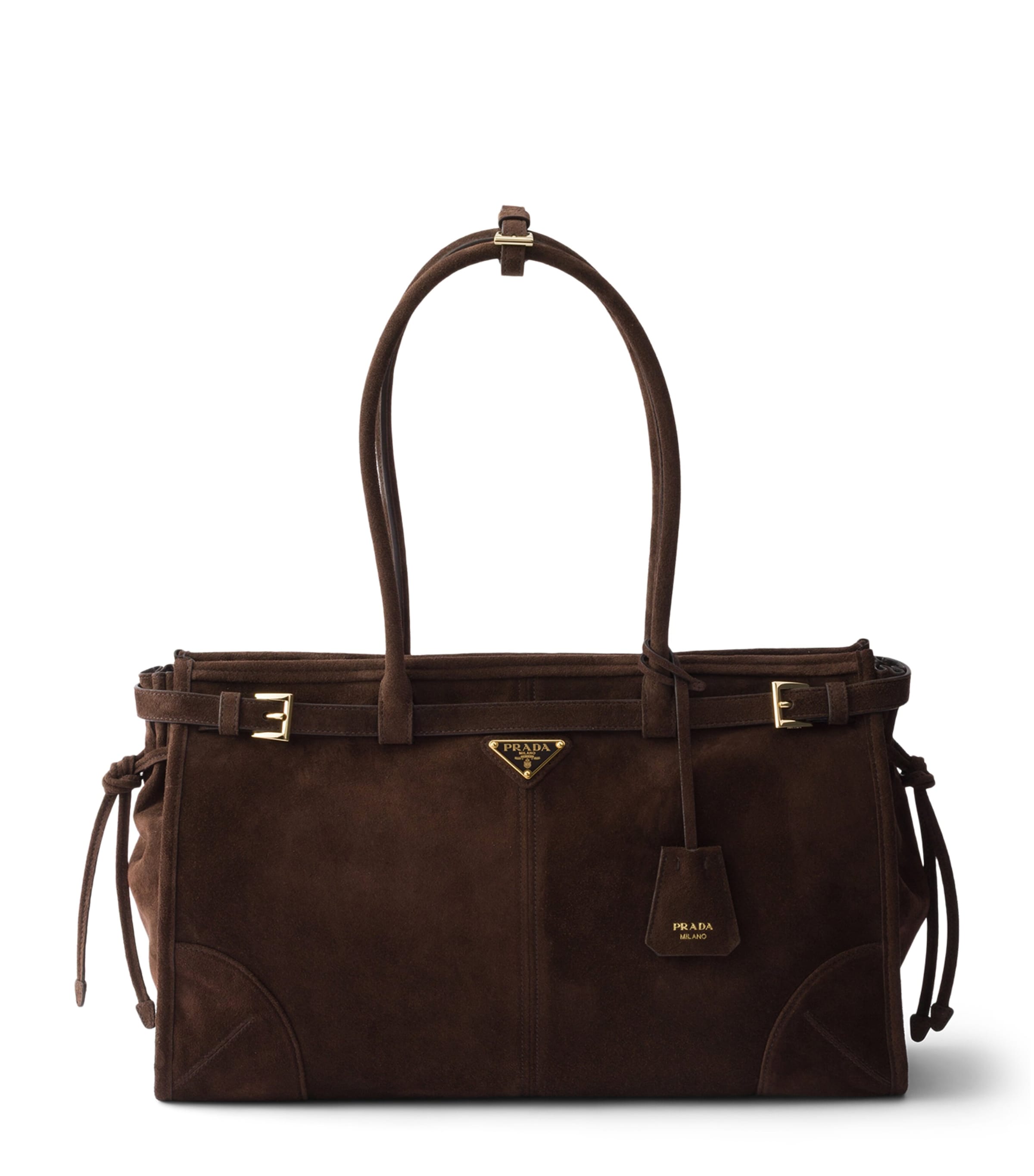 Prada Large Suede Bonnie Shoulder Bag Brown