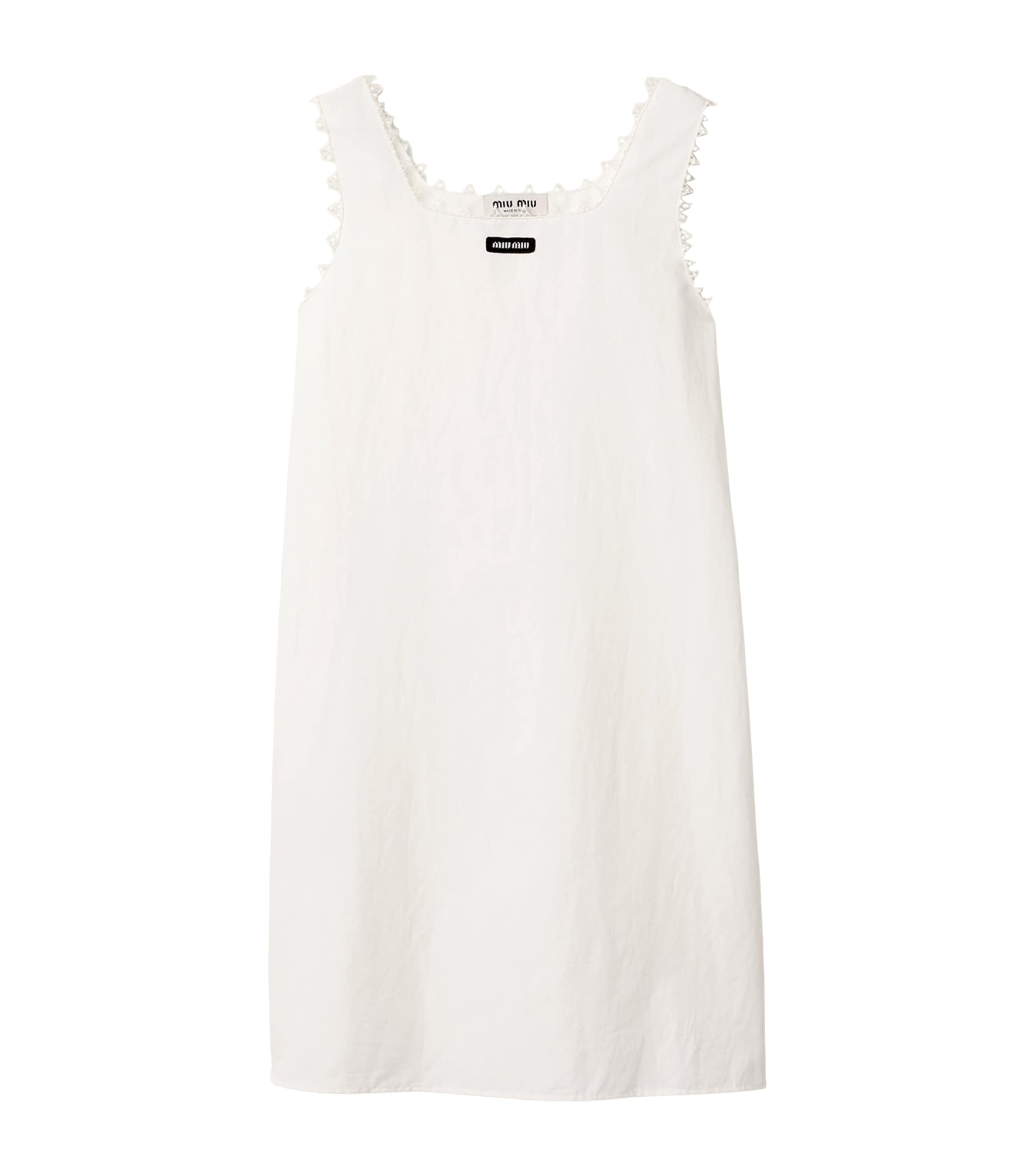 Miu Miu Womens Cotton-Linen Embroidered Mini Dress White