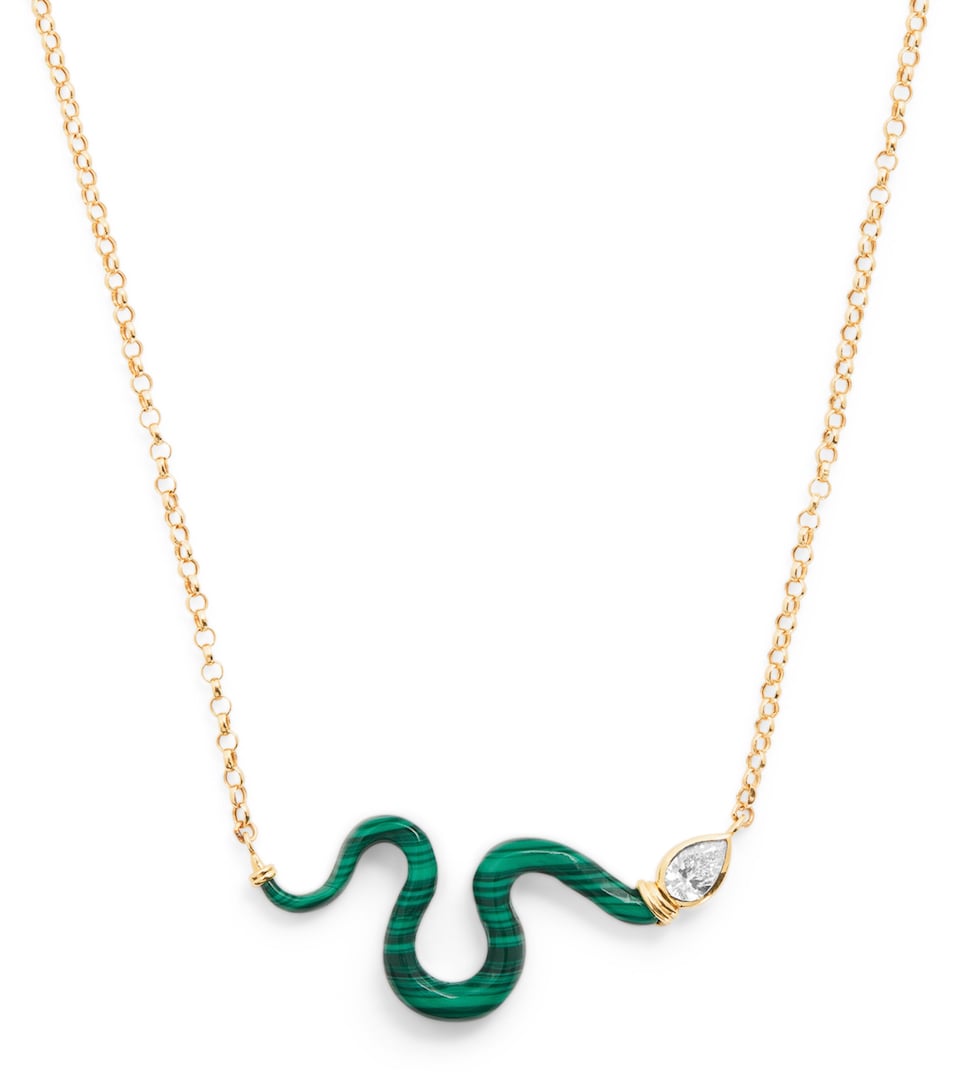 Large Yellow Gold, Diamond and Malachite N*93 Boa Necklace