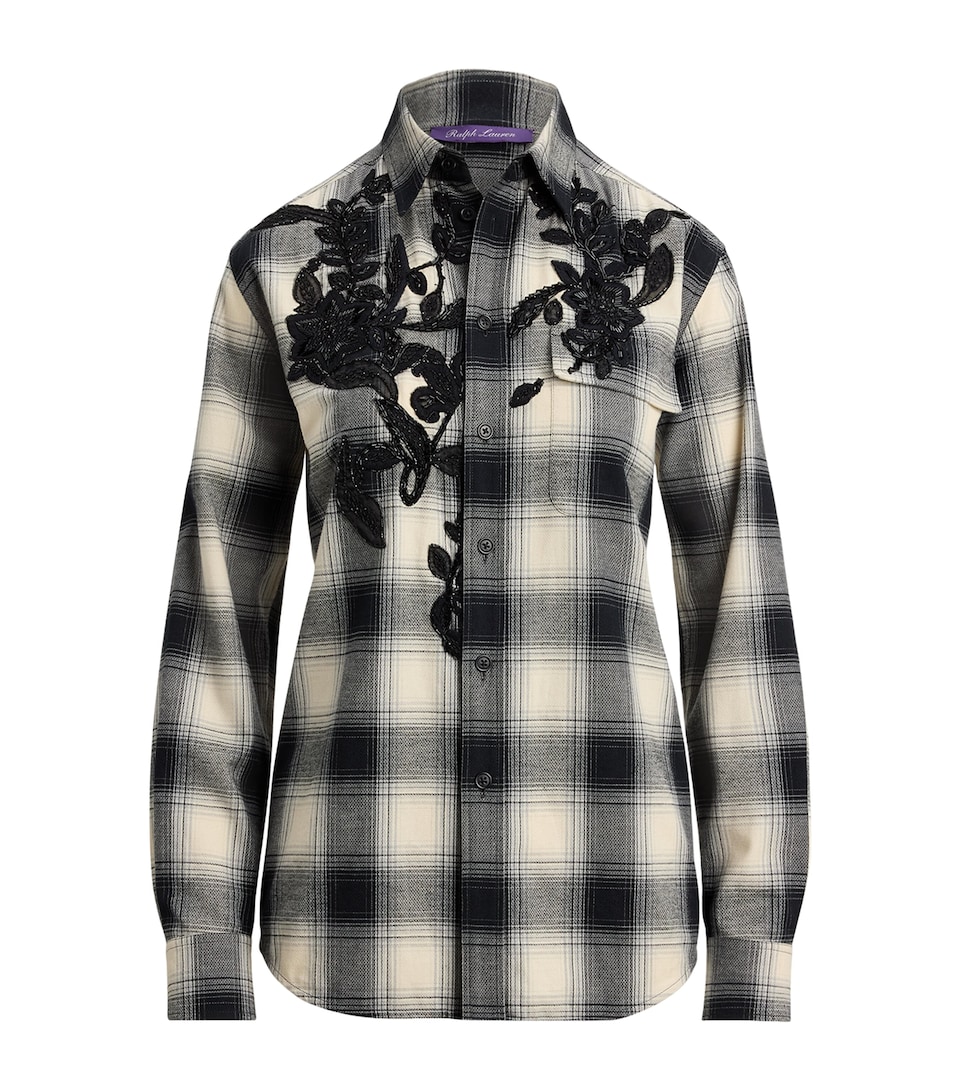 Cotton-Cashmere Embroidered Check Leeann Shirt