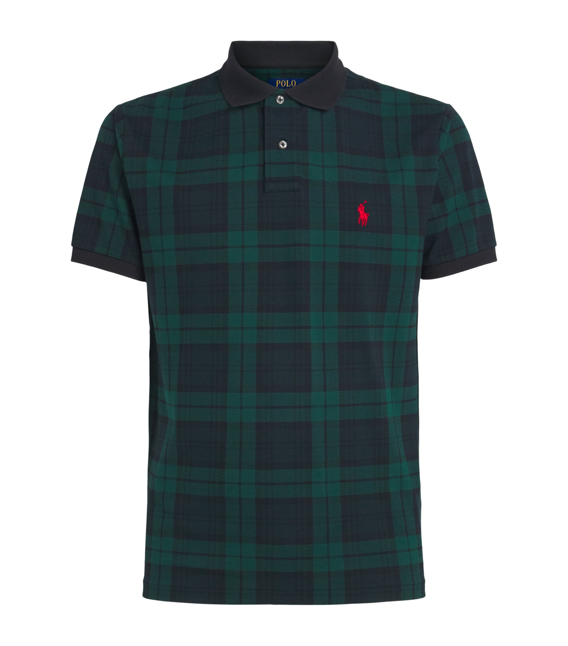 Polo Ralph Lauren Mens Cotton Check Custom Slim Fit Polo Shirt Blackwatch Plaid