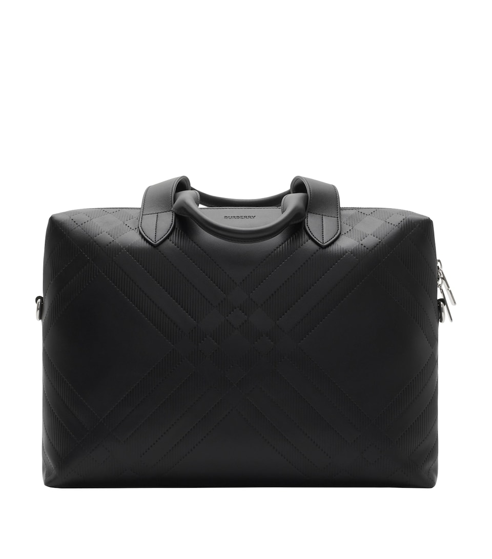 Leather Check-Embossed Briefcase
