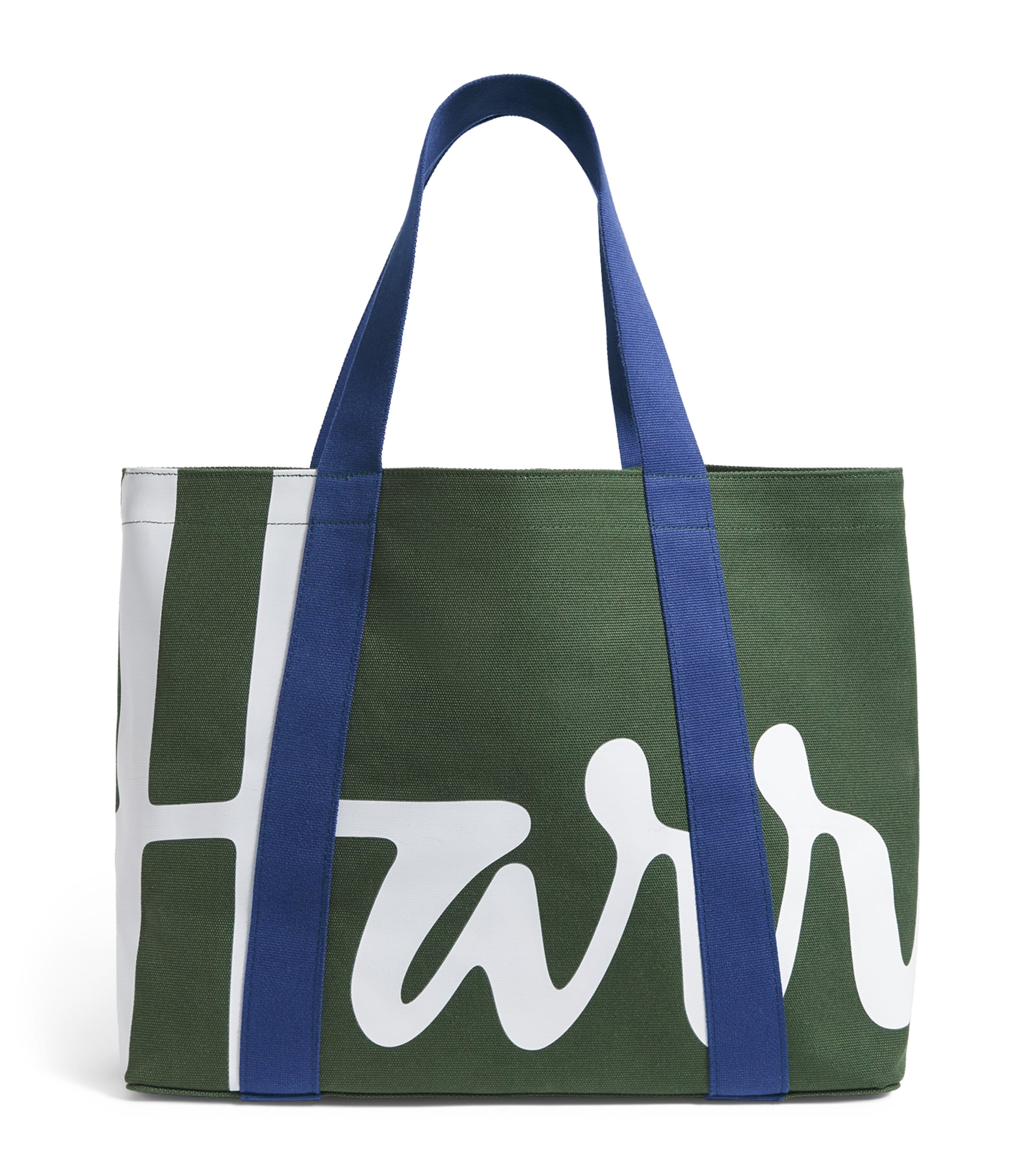 Harrods Medium Cotton Logo Tote Bag Dark Green