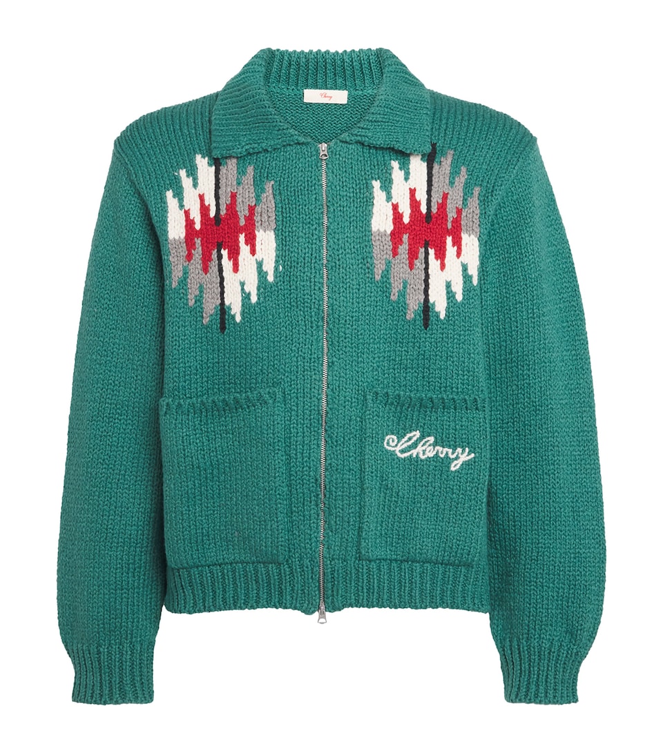 Cotton Navajo Intarsia Zip-Up Cardigan
