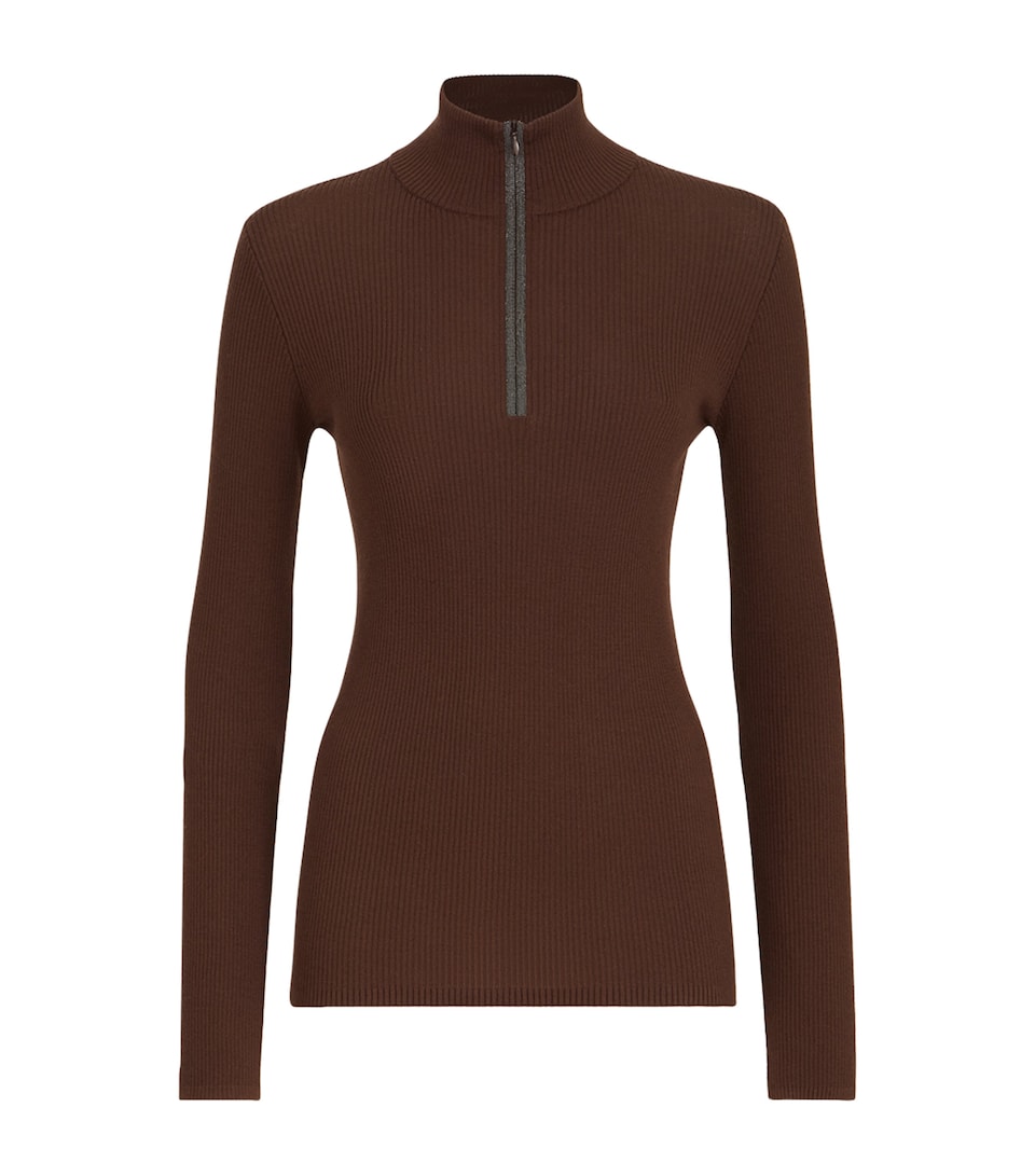 Brunello Cucinelli Womens Wool-Cashmere Half-Zip Sweater