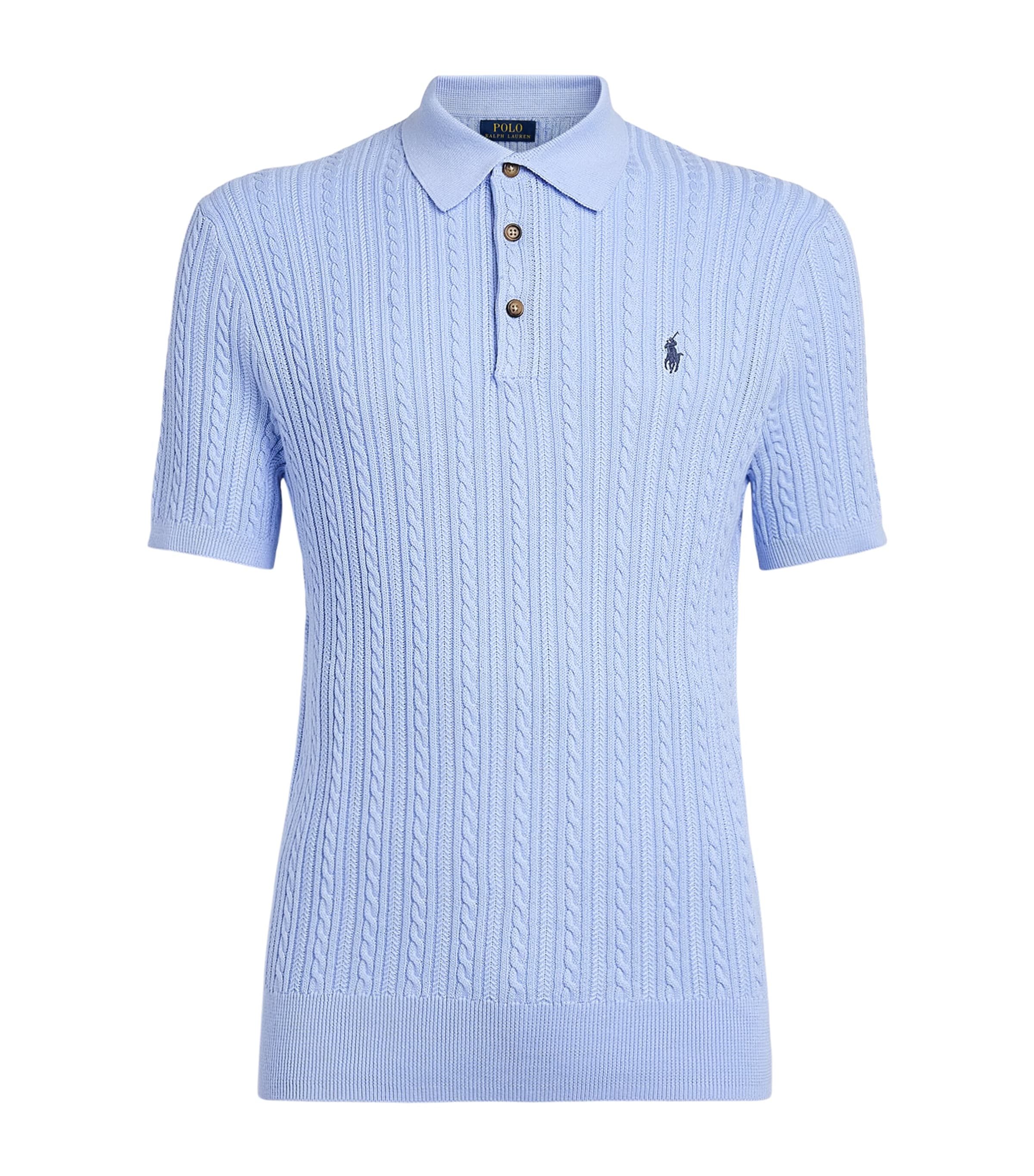 Polo Ralph Lauren Mens Cable Knit Polo Shirt Office Blue