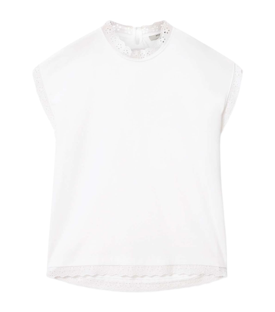 AllSaints Womens Organic Cotton Lace-Detail Lele Tank Top Optic White
