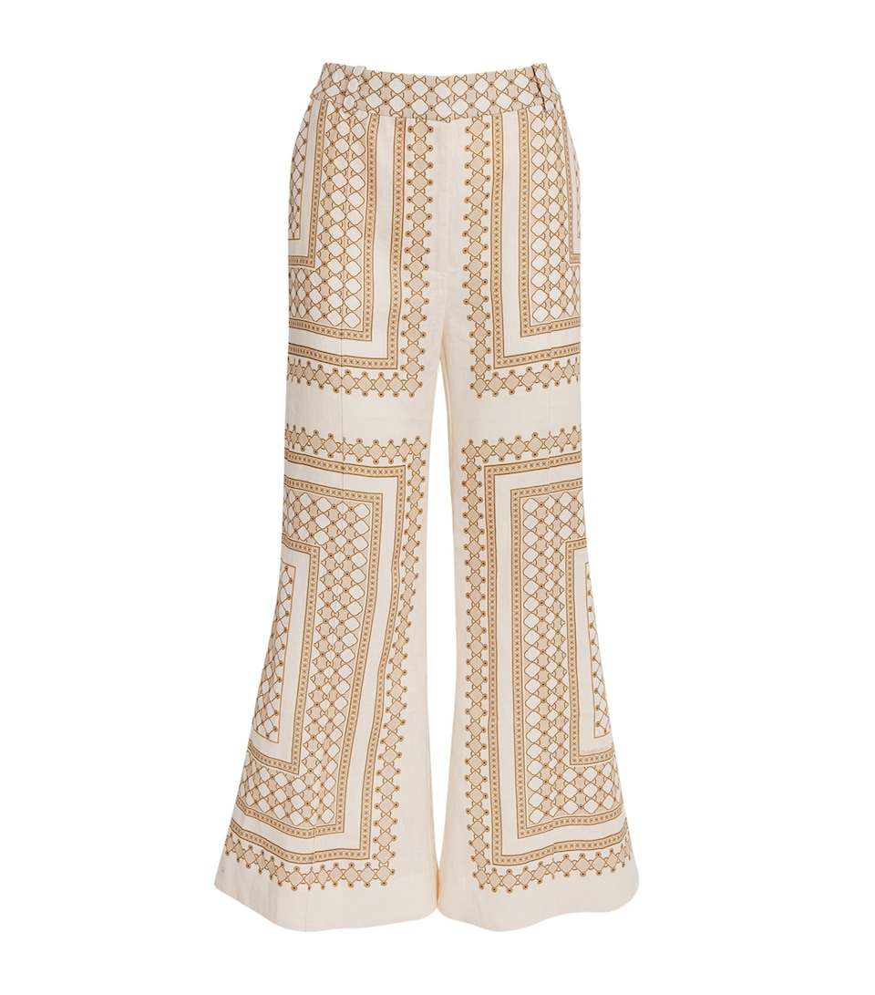 Linen Geometric Crop Wide-Leg Trousers