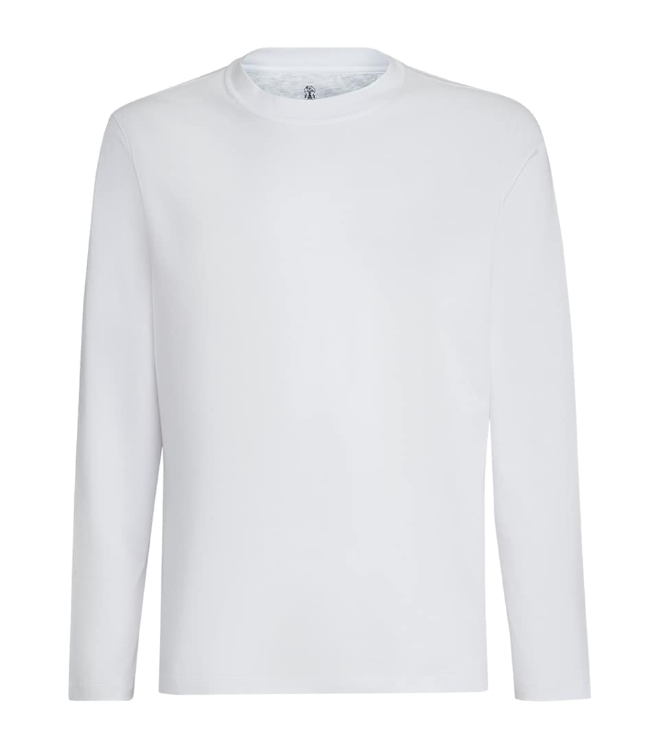 Brunello Cucinelli Mens Cotton Long-Sleeve T-Shirt White