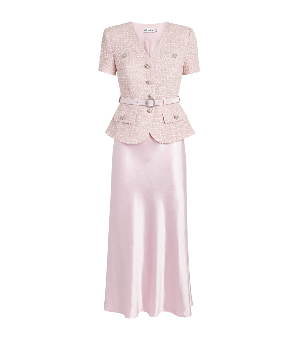 Sequin Bouclé Chiffon Midi Dress