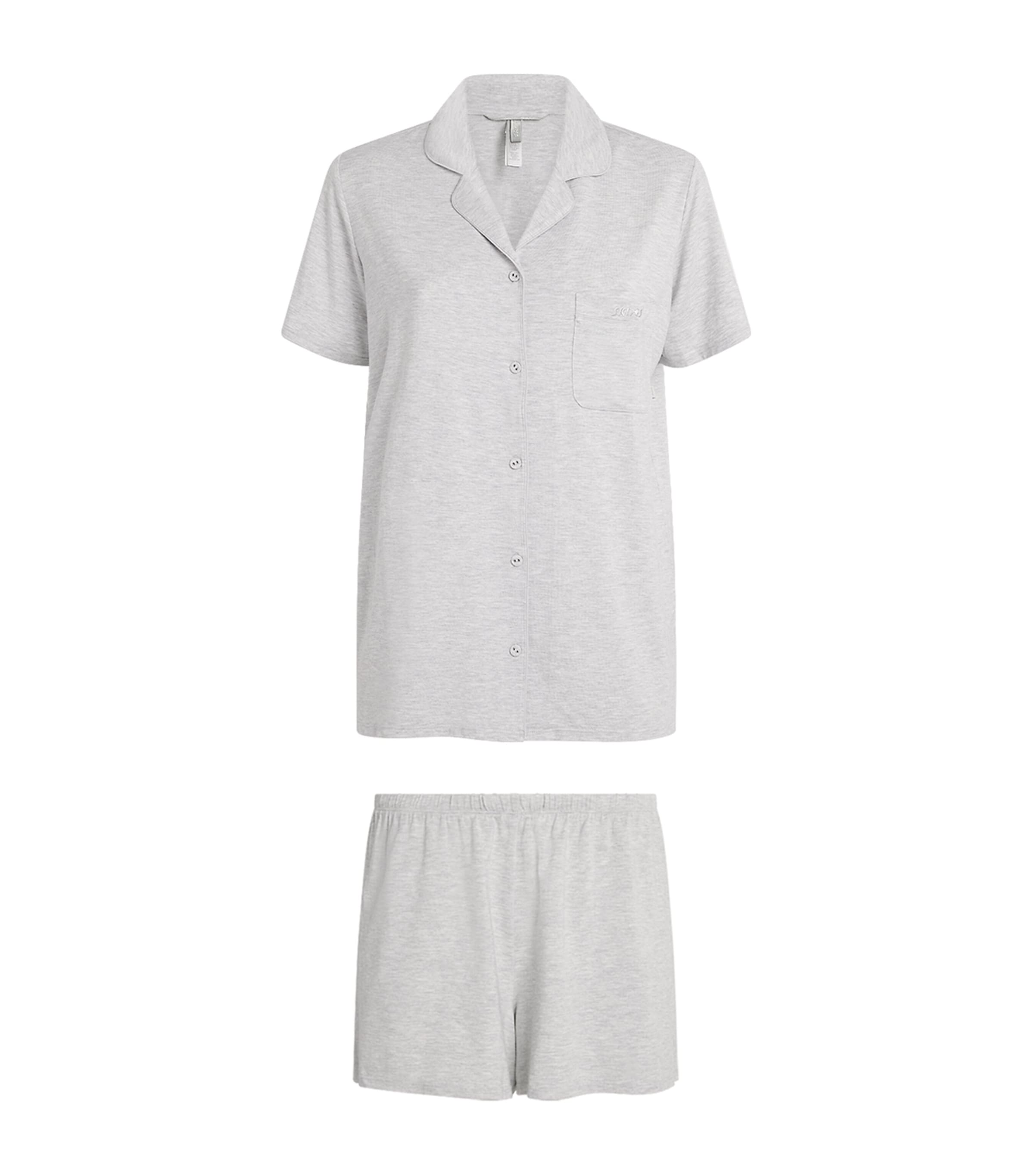 Skims Womens Sleep Short-Sleeve Pyjama Set Light Heather Grey