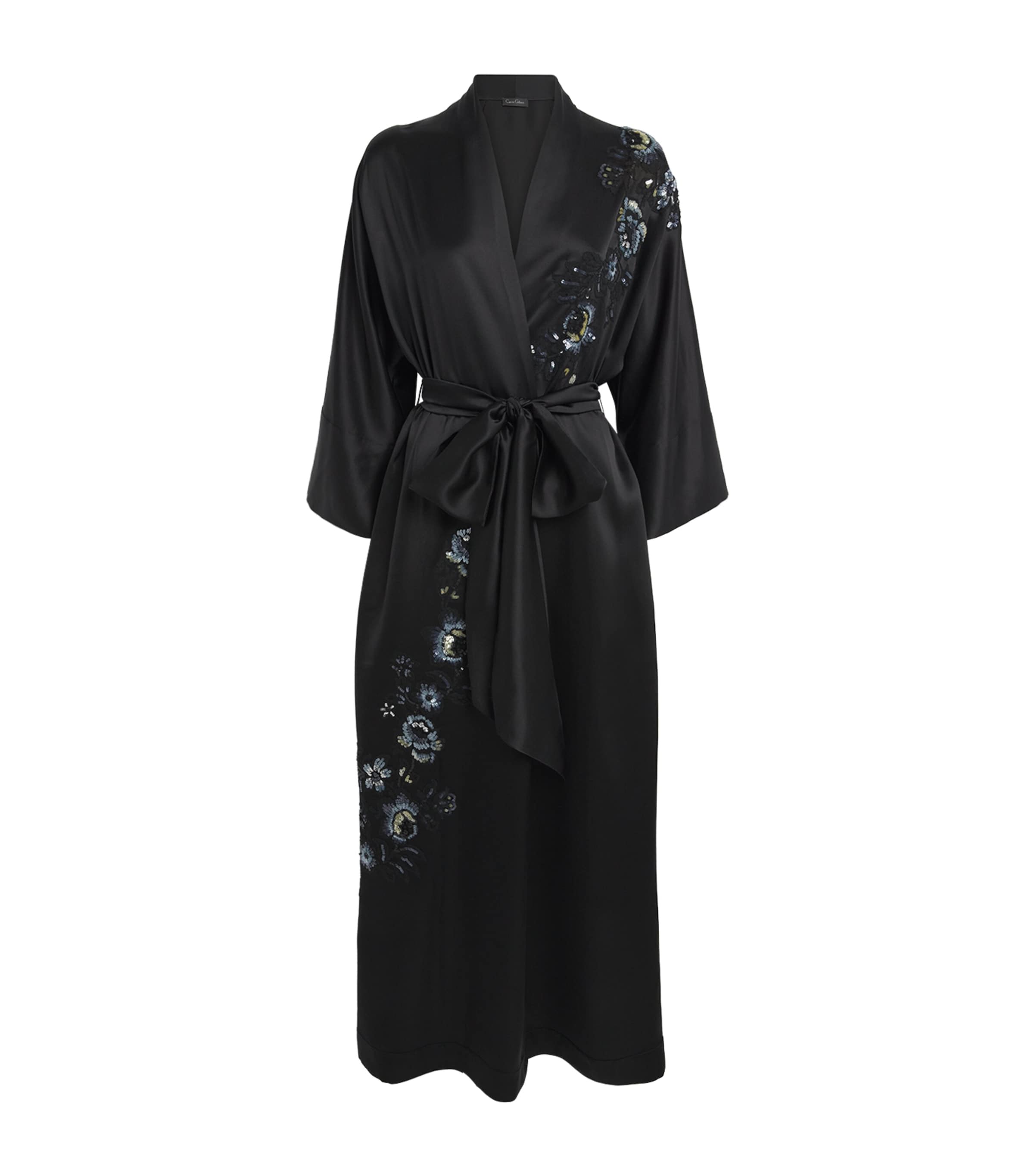 Silk Embellished Maxi Kimono Robe