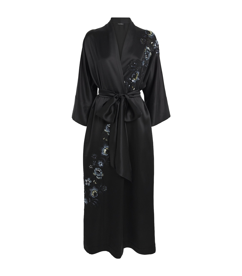 Silk Embellished Maxi Kimono Robe