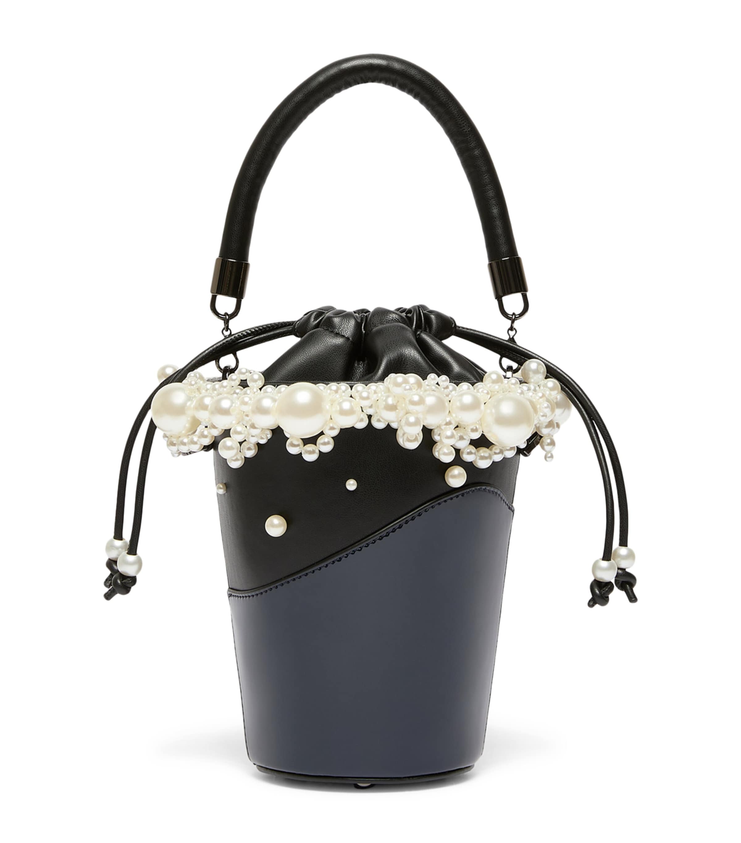 Marina Rinaldi Faux Pearl-Trim Bucket Bag Black