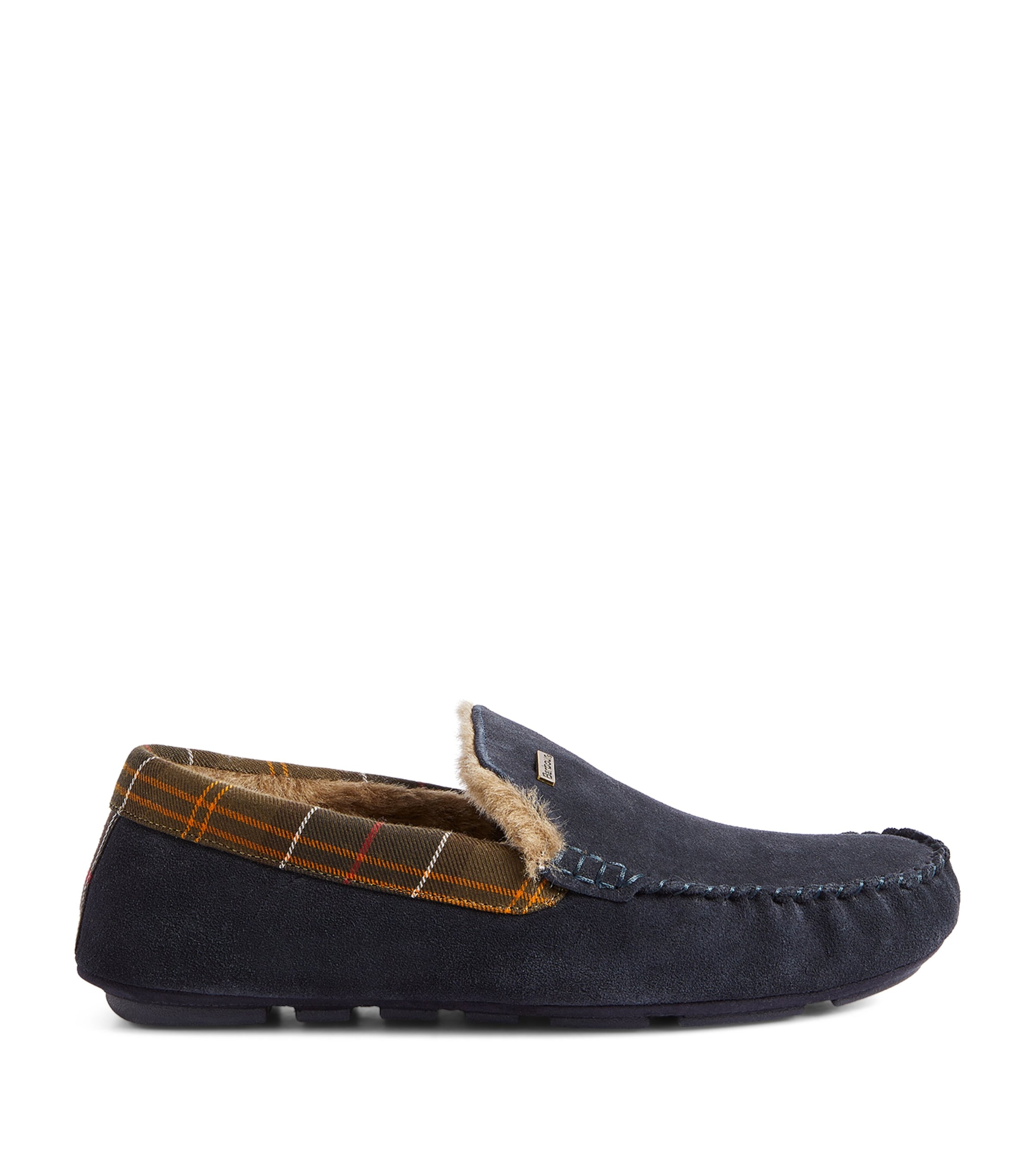 Suede Tartan-Trim Monty Slippers