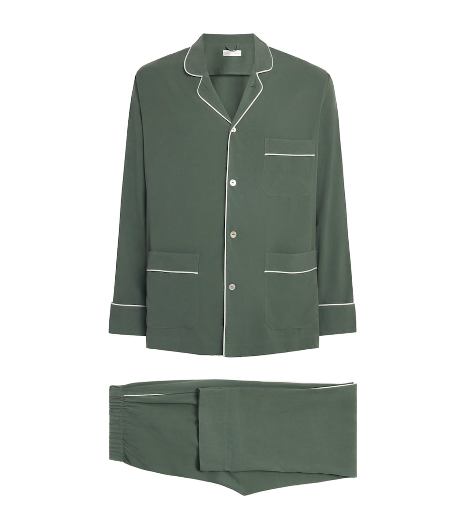 Olivia von Halle Mens Silk Twill Laurent Pyjama Set Forest