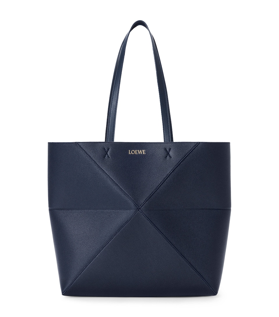 LOEWE Womens Medium Leather Puzzle Fold Tote Bag Deep Navy