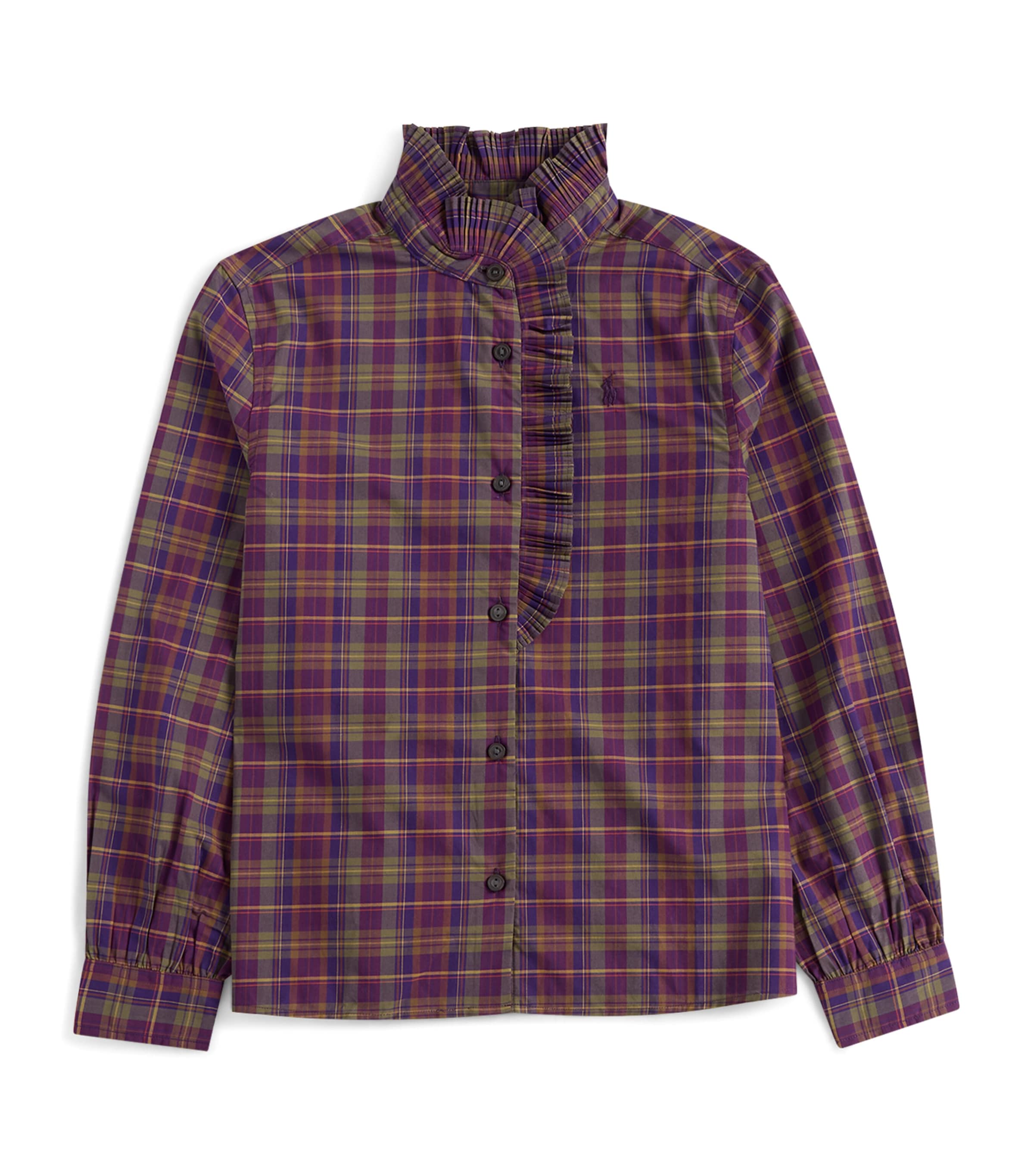Ralph Lauren Kids Ruffled Plaid Shirt (7-16 Years) Prple Grn Plaid