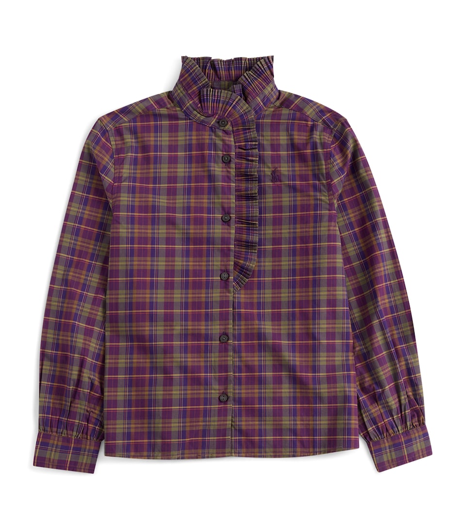 Ralph Lauren Kids Ruffled Plaid Shirt (7-16 Years) Prple Grn Plaid