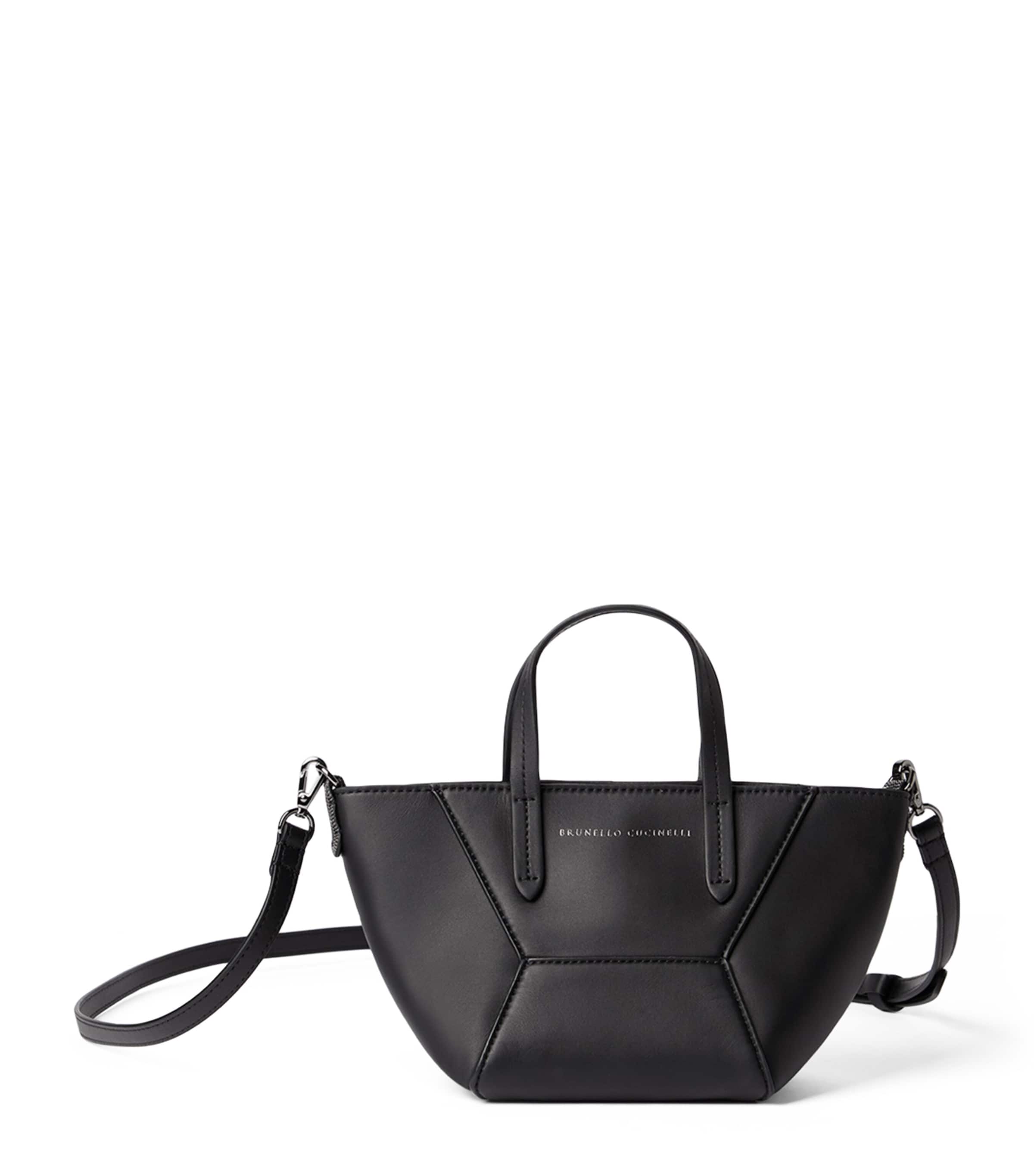 Brunello Cucinelli Mini Calfskin BC Duo Tote Bag Black
