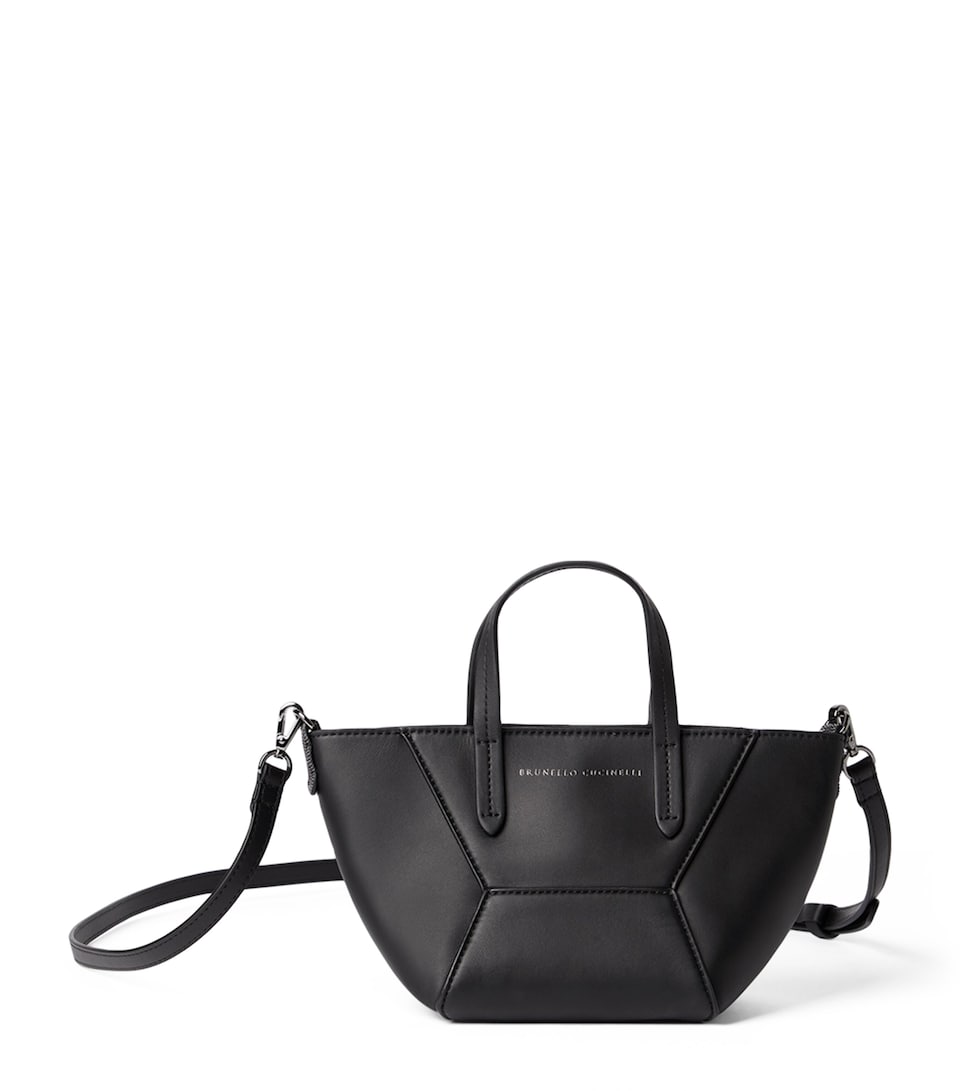Brunello Cucinelli Mini Calfskin BC Duo Tote Bag Black