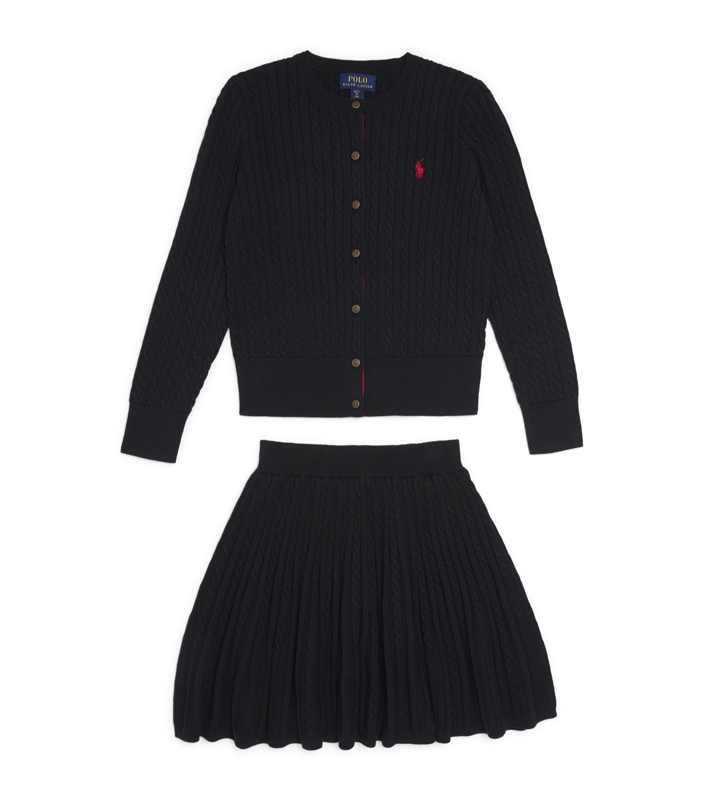 Ralph Lauren Kids Cotton Cable-Knit Cardigan and Skirt Set (7-14 Years) Polo Black