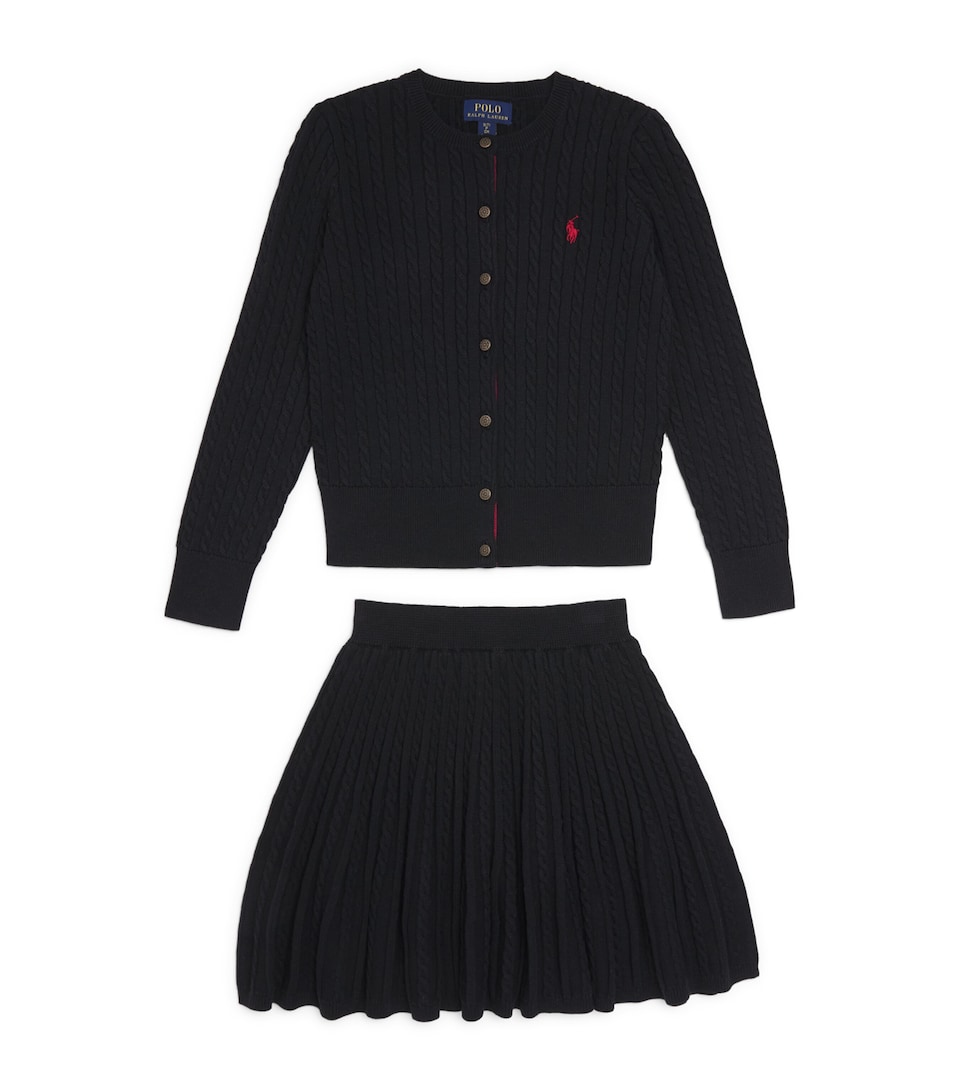 Ralph Lauren Kids Cotton Cable-Knit Cardigan and Skirt Set (7-14 Years) Polo Black