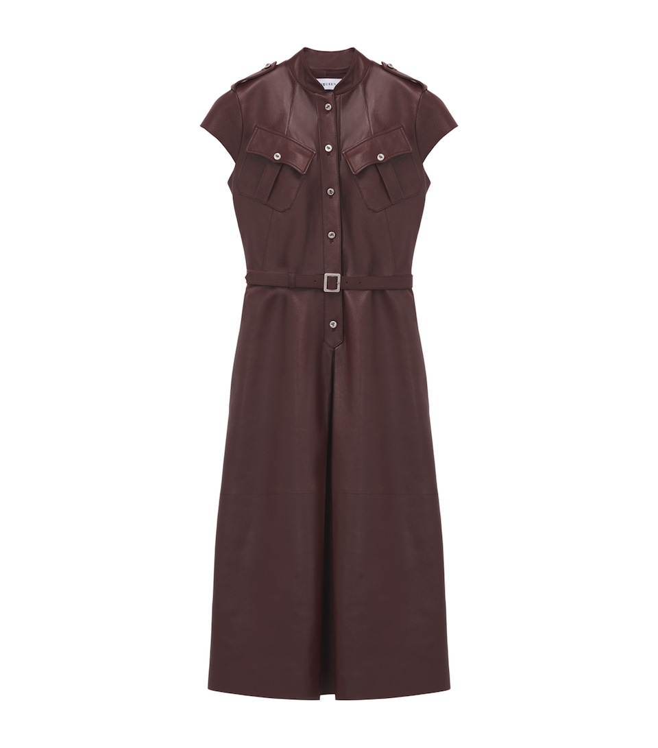 McQueen Womens Leather Uniform Midi Dress