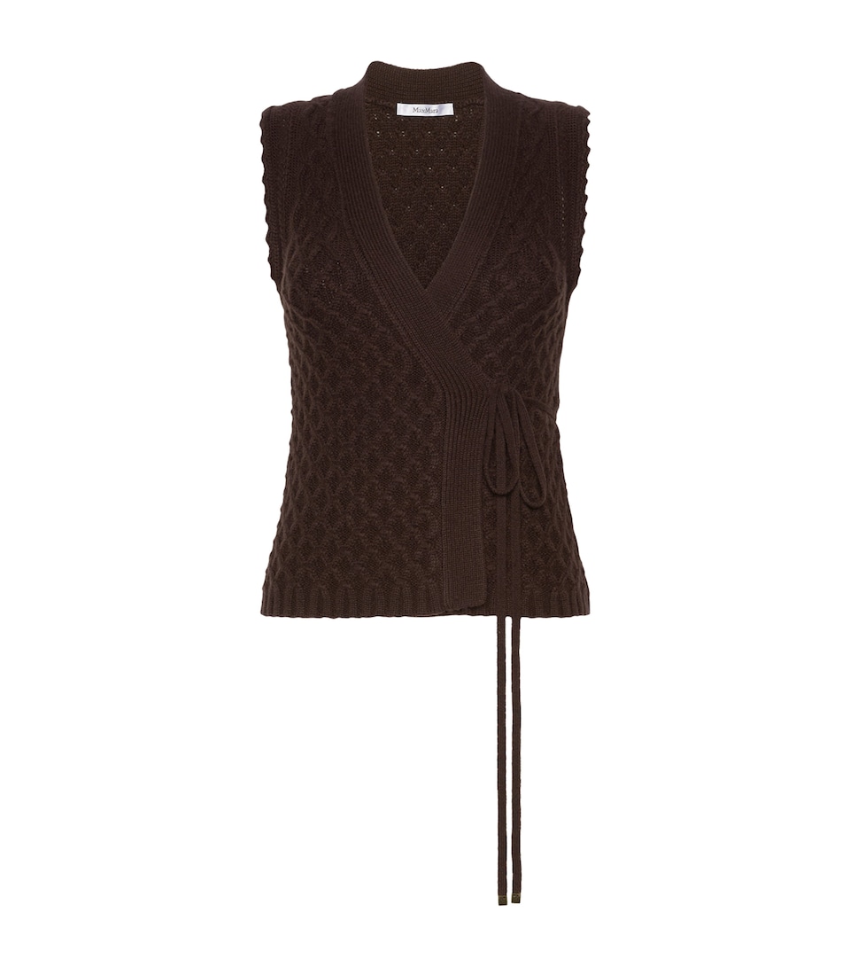 Max Mara Womens Wool-Cashmere Wrap Sweater Vest Dark Brown