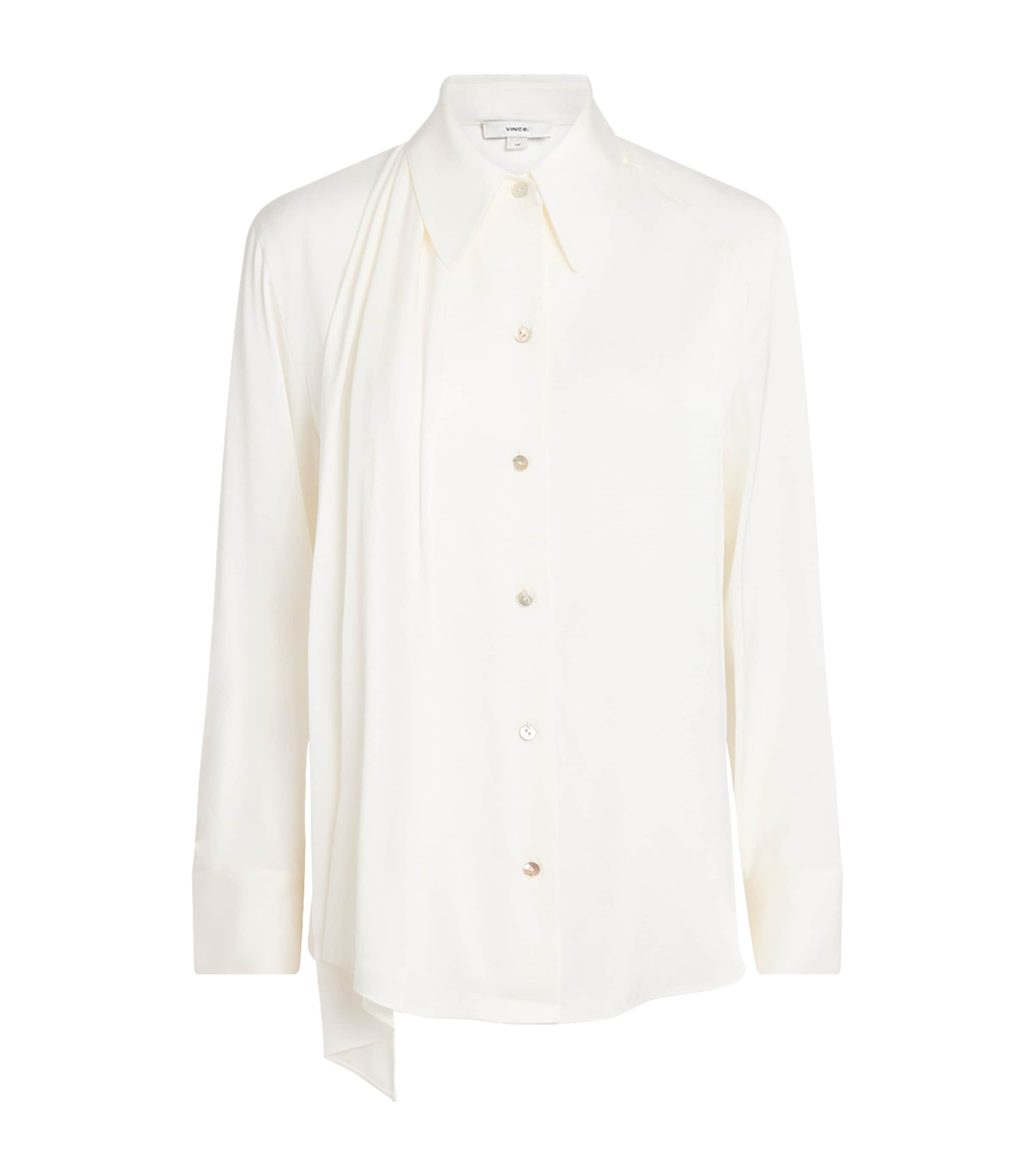 Vince Womens Silk-Blend Scarf-Detail Shirt Off White