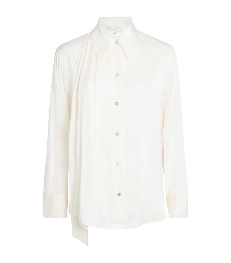 Vince Womens Silk-Blend Scarf-Detail Shirt Off White
