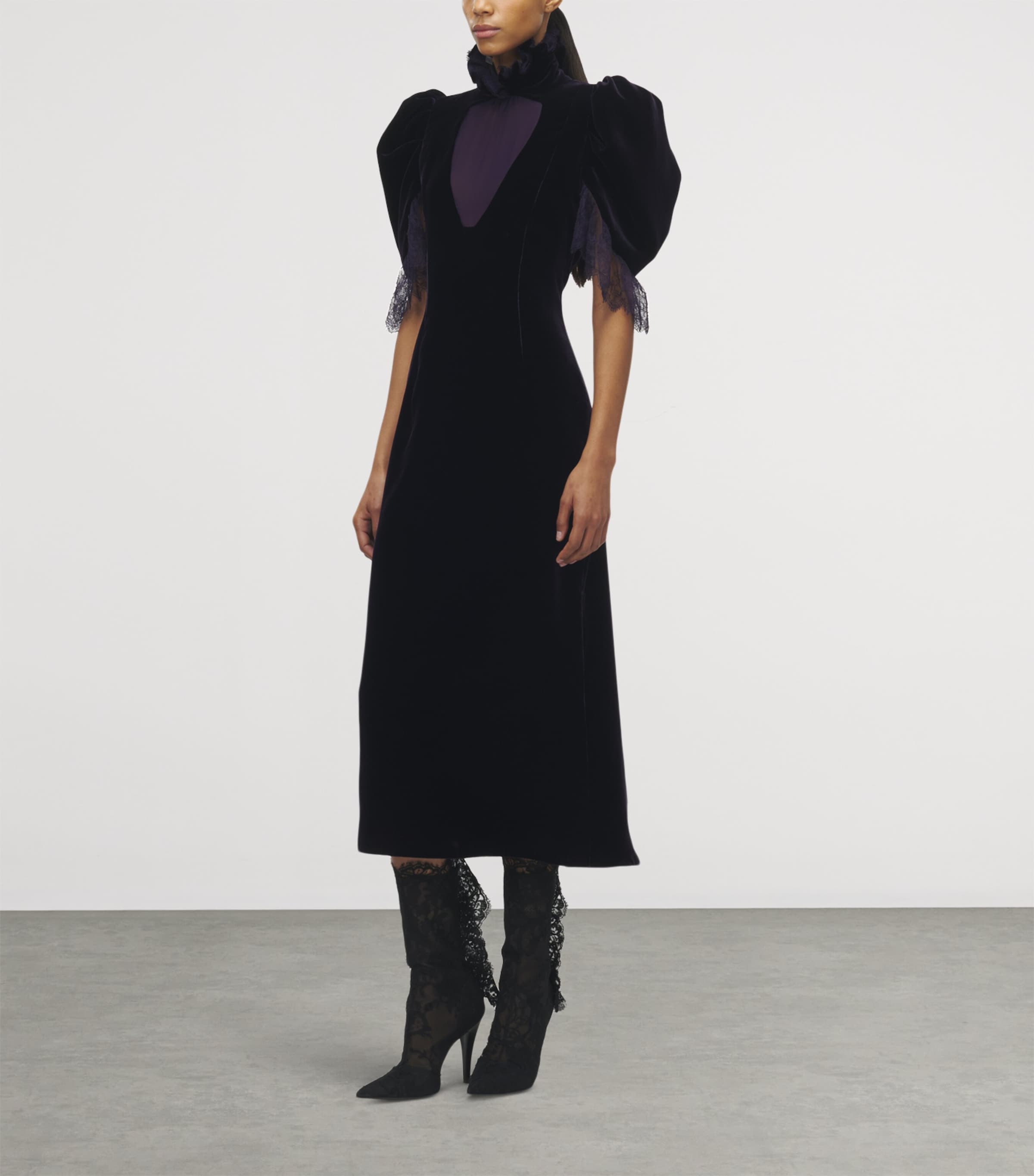 McQueen Womens Velvet Lace-Detail Midi Dress Image 3