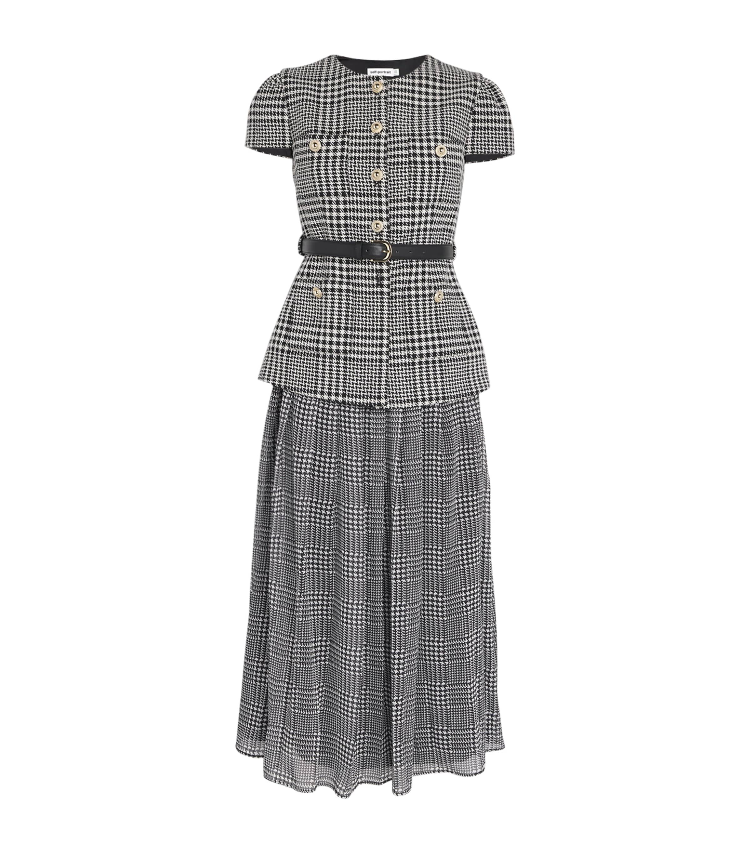 Self-portrait Houndstooth Tailored Midi Dress In Gray
