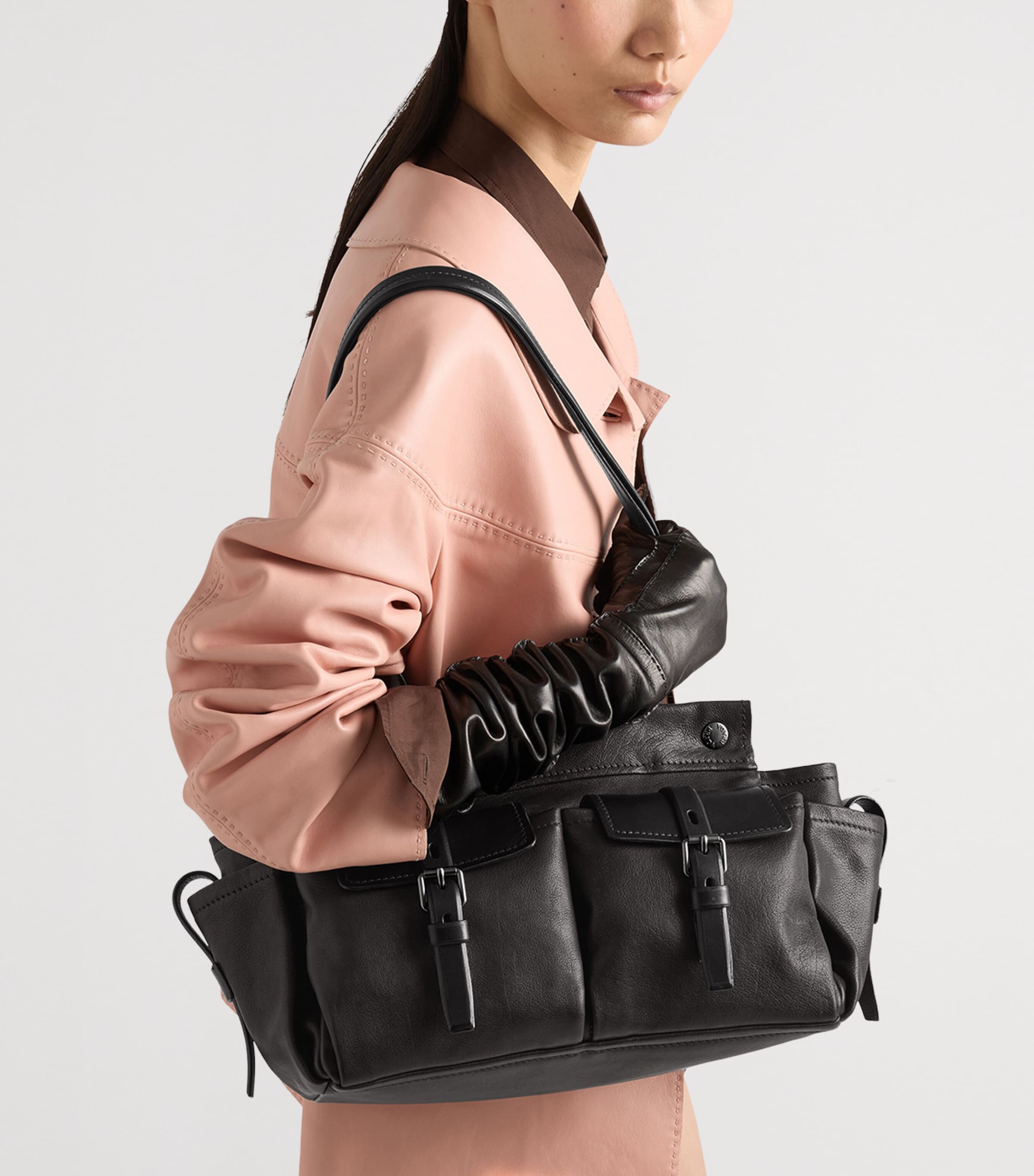 Prada Medium Leather Route Tote Bag Black Image 2